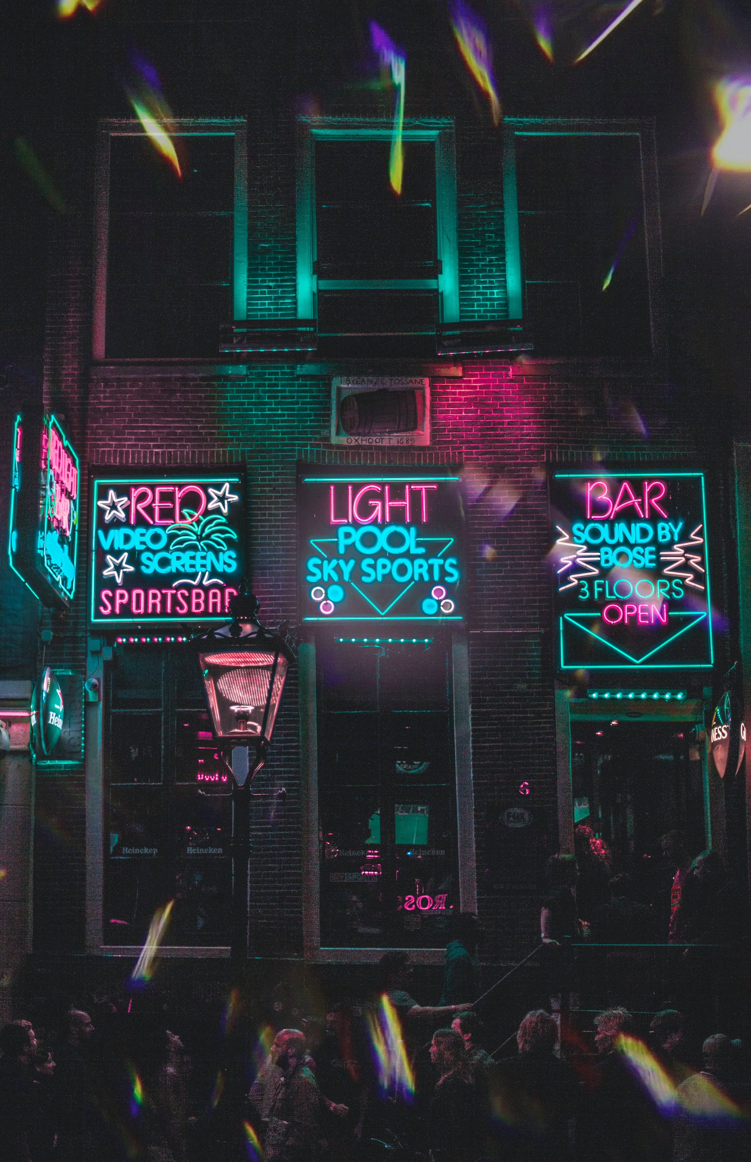 4K Neon, neon signs, brick building, 4K Phone Wallpaper