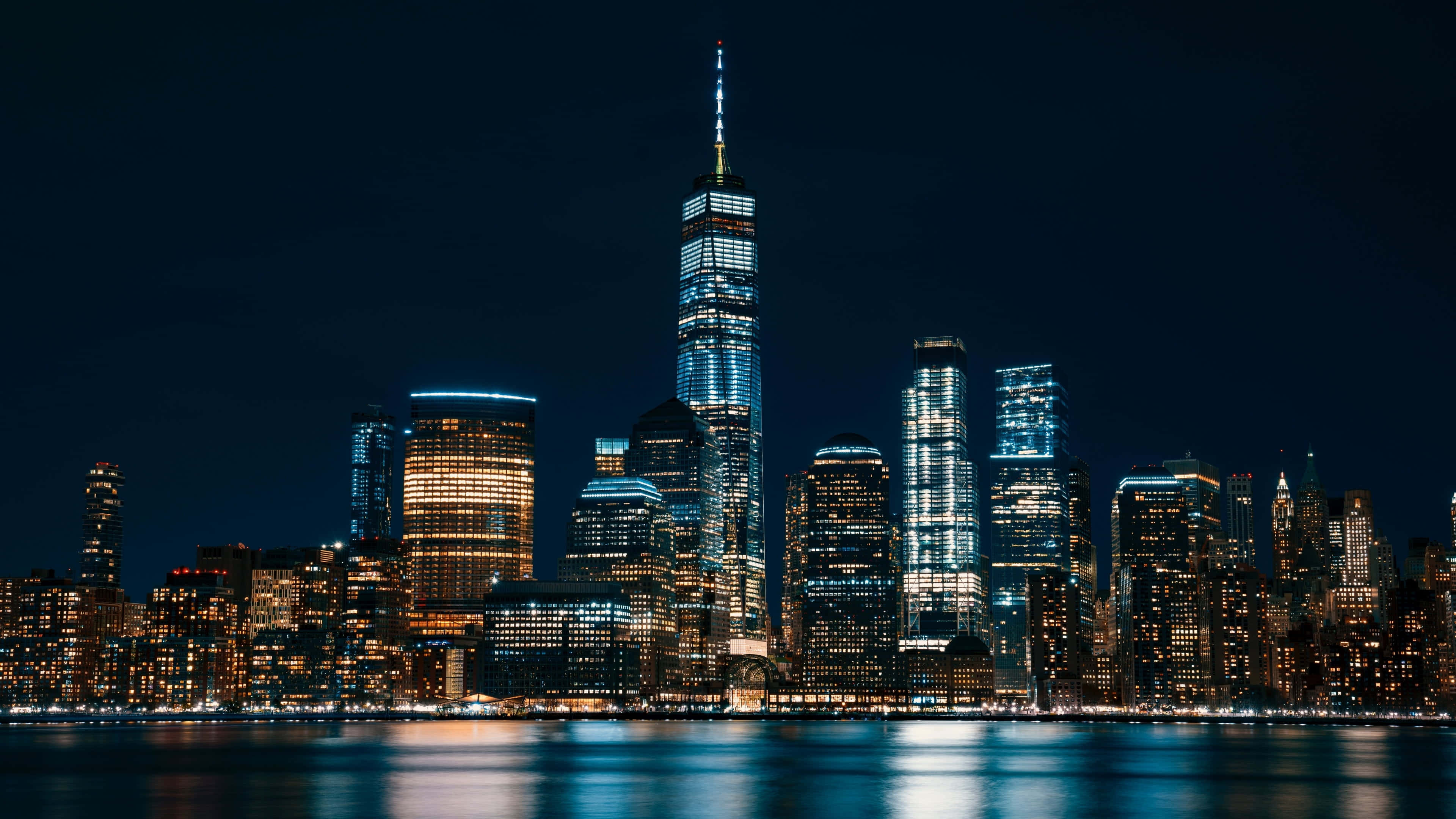 New York City, nighttime cityscape, skyscrapers, 4K Desktop Wallpaper