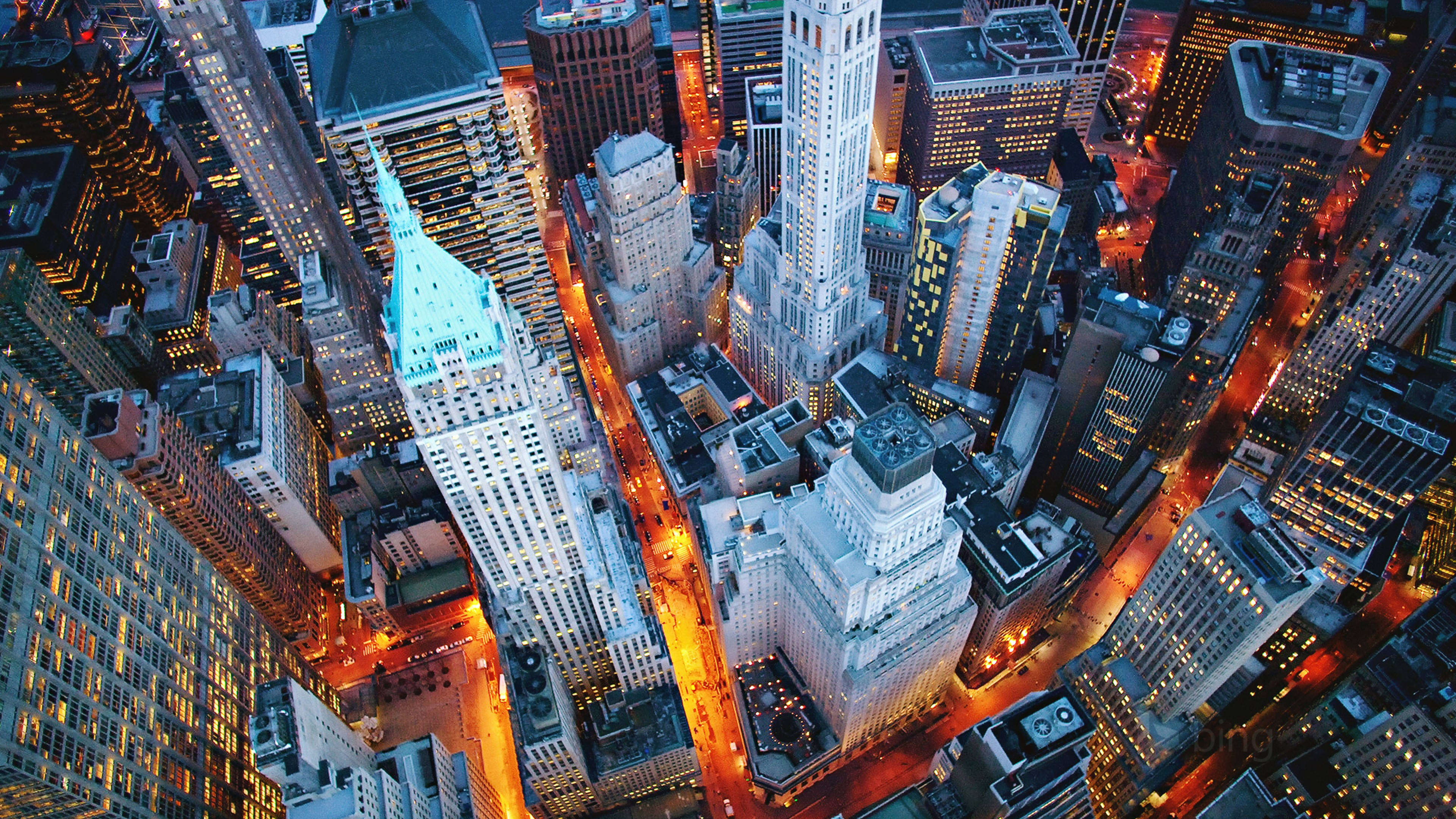 4K New York City, aerial view, illuminated skyscrapers, 4K Desktop Wallpaper