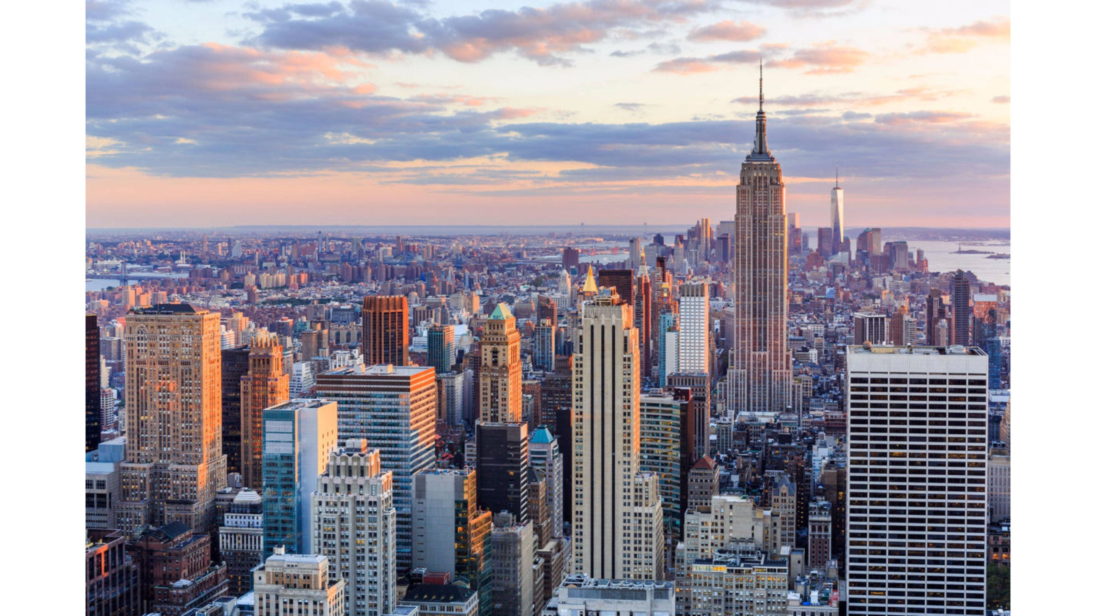 4K New York City, sunset, golden light, 4K Desktop Wallpaper