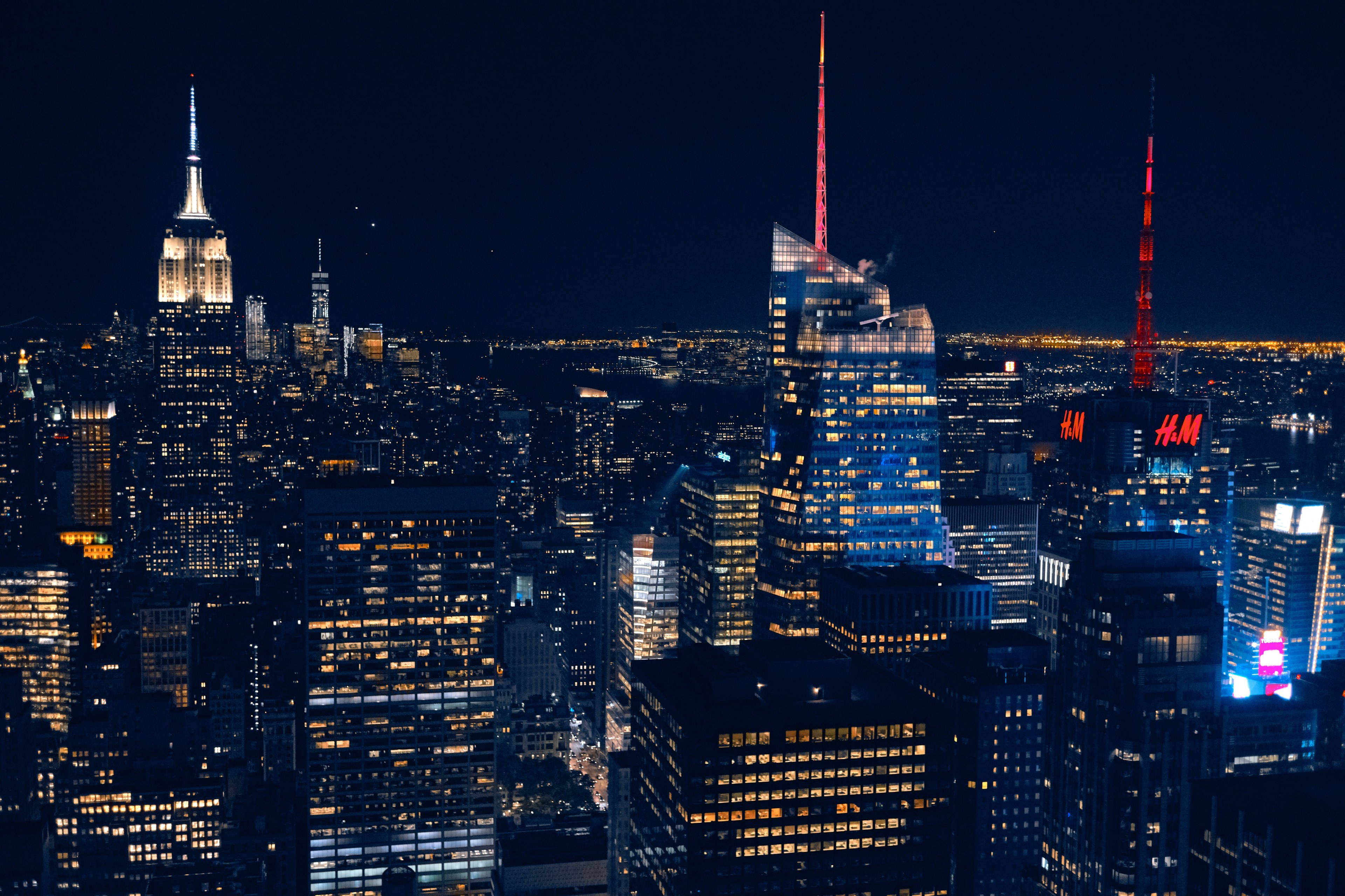 4K New York City, Night View, illuminated skyscrapers, 4K Desktop Wallpaper
