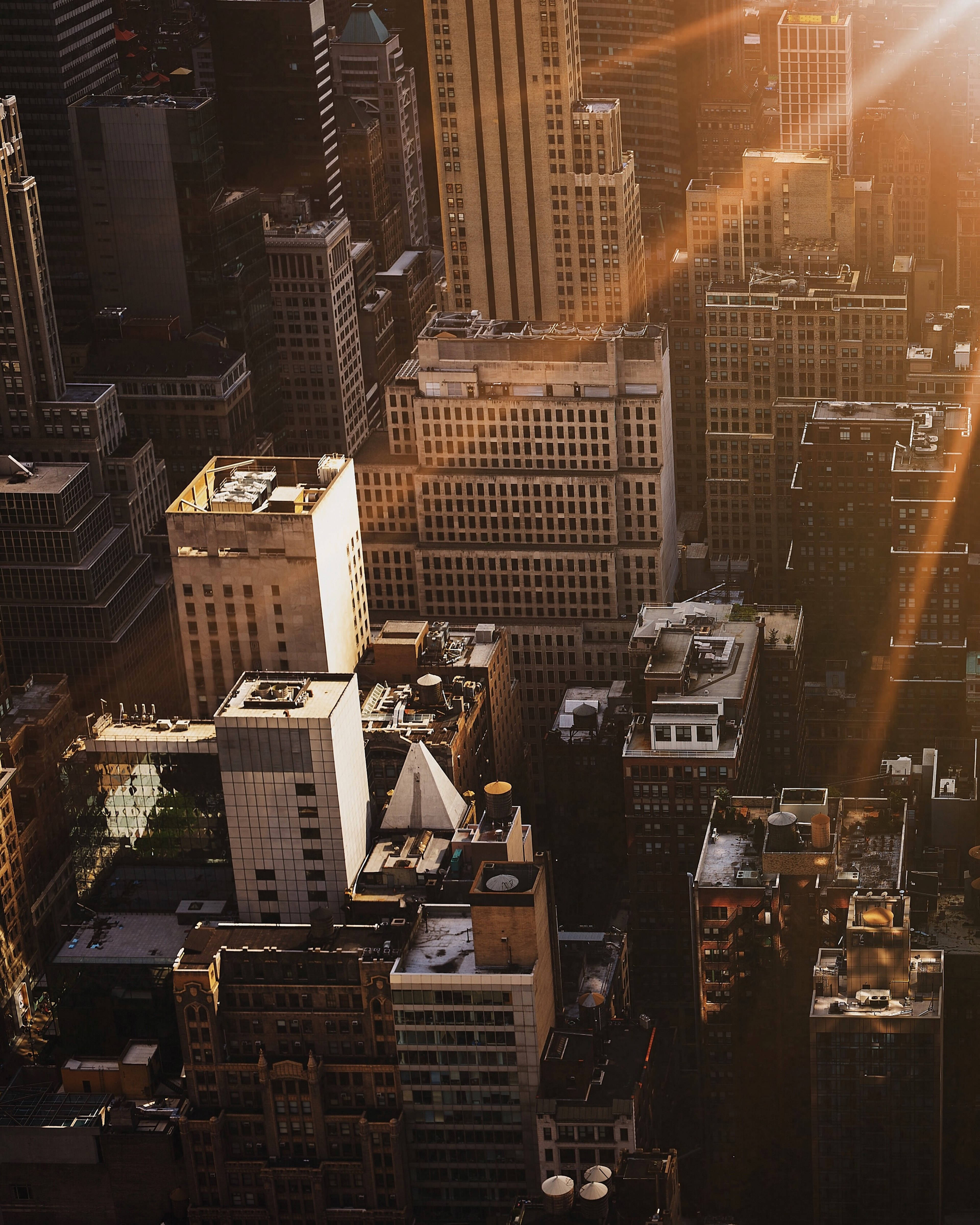 4K New York City, sunbeams, towering skyscrapers, 4K Phone Wallpaper