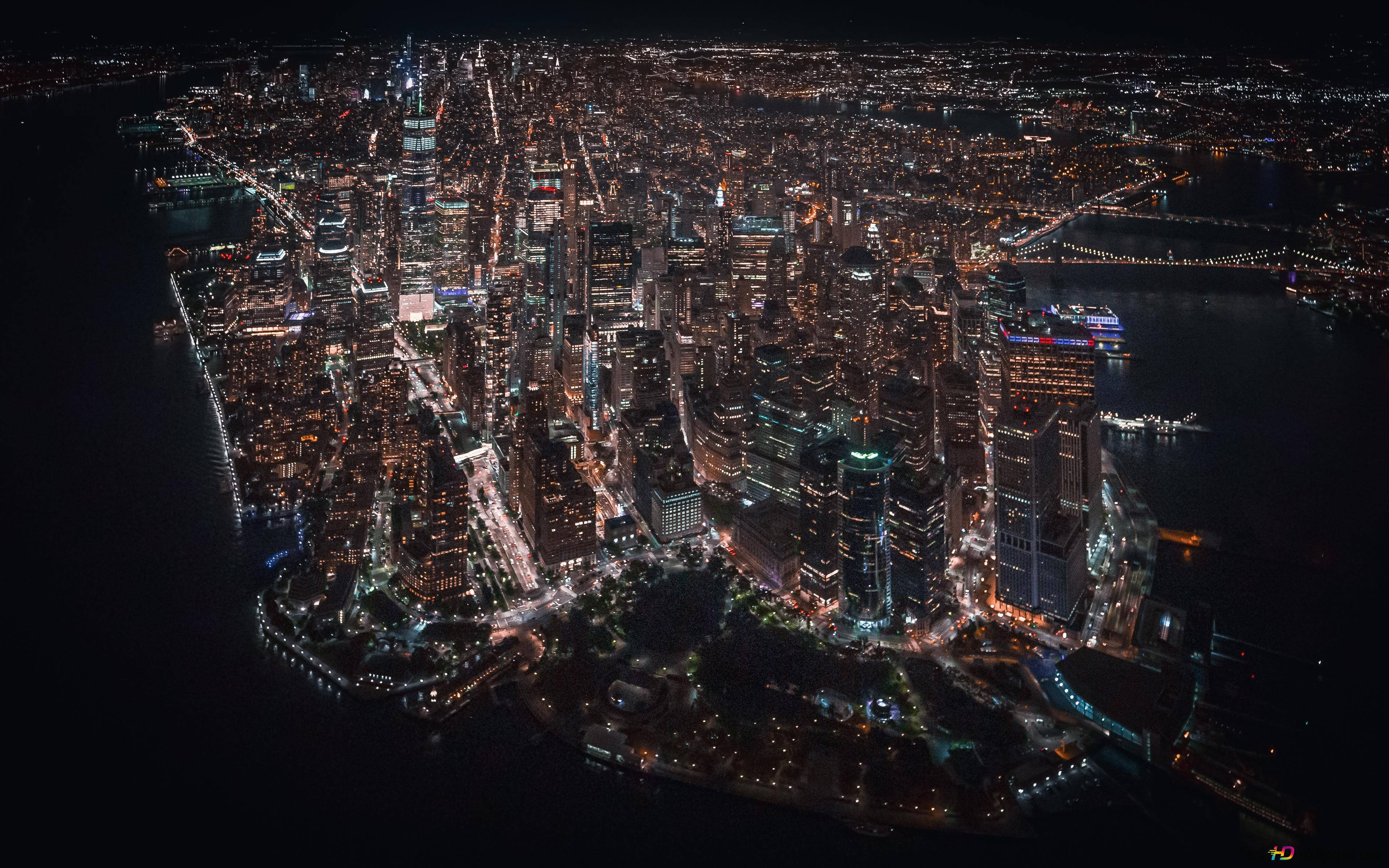 New York City, night view, glowing skyscrapers, 4K Desktop Wallpaper