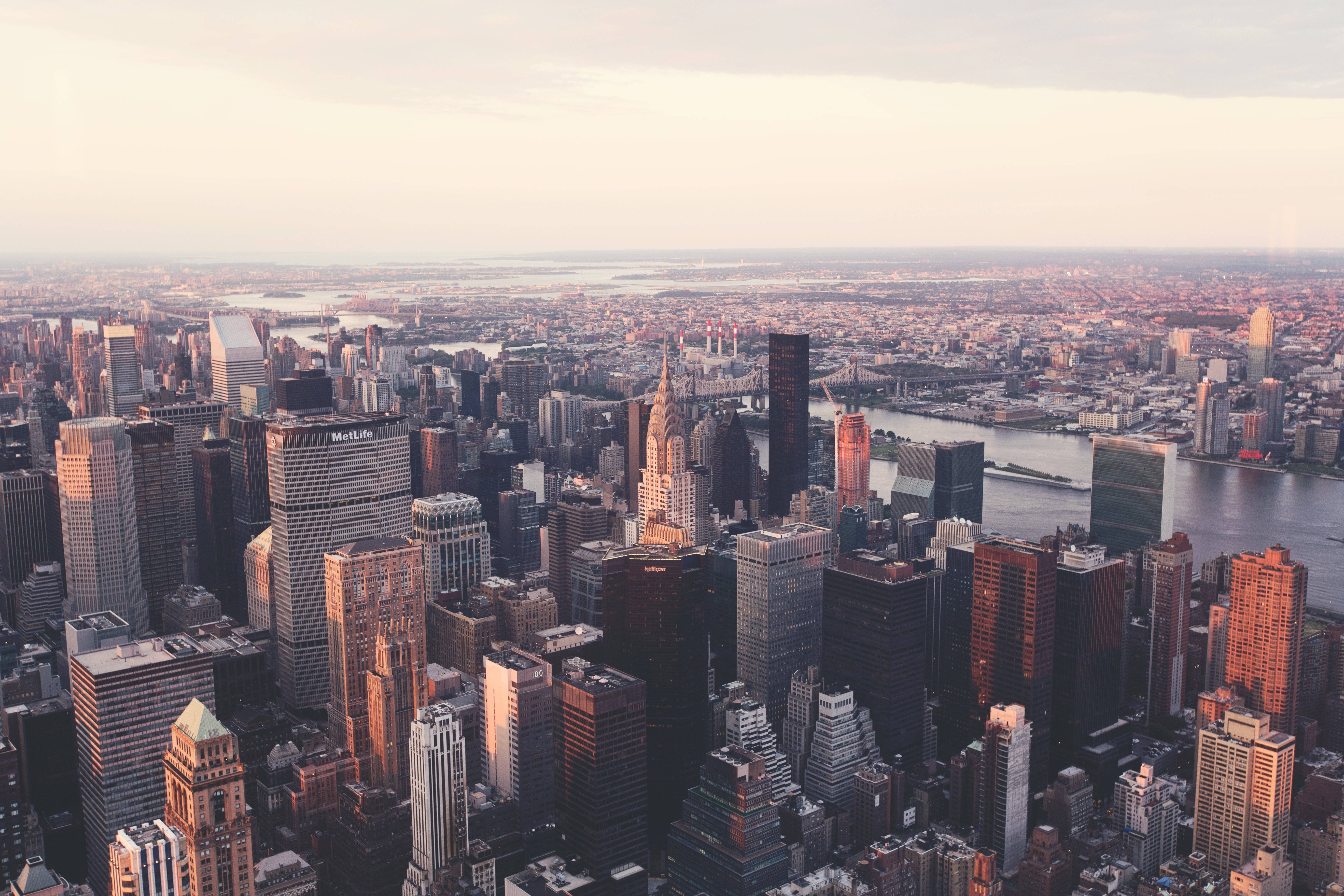 New York City, golden hour, skyscrapers, 5K Desktop Wallpaper