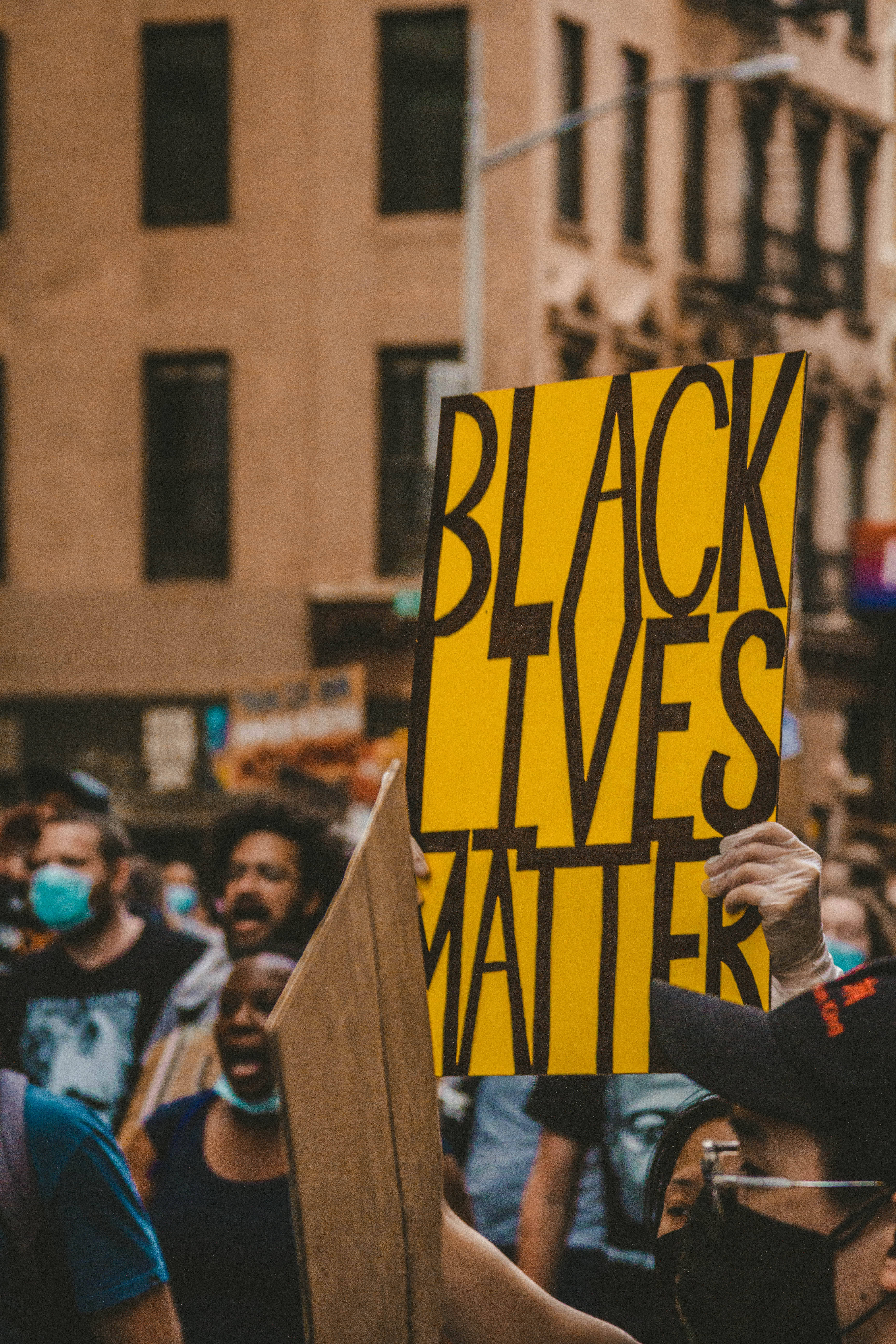 BLACK LIVES MATTER, yellow, urban street setting, 5K Phone Wallpaper