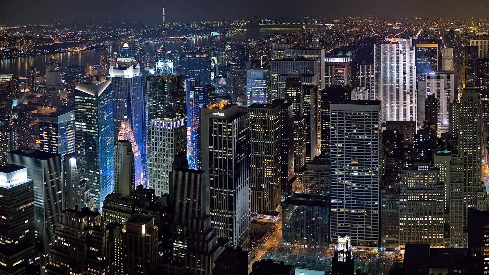4K New York, night, aerial view, Full HD Desktop Wallpaper