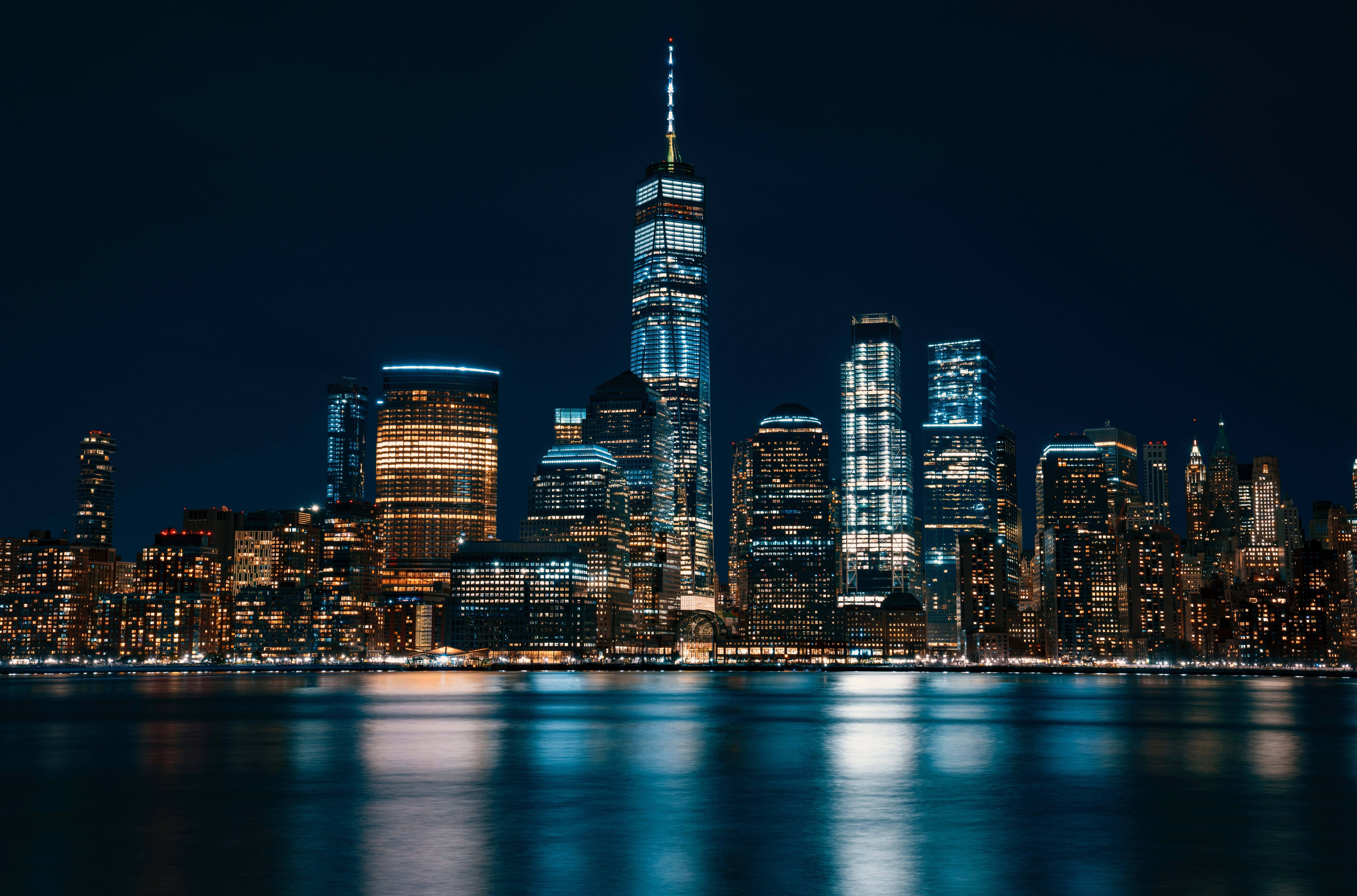 New York, skyscrapers, nighttime cityscape, 8K Desktop Wallpaper