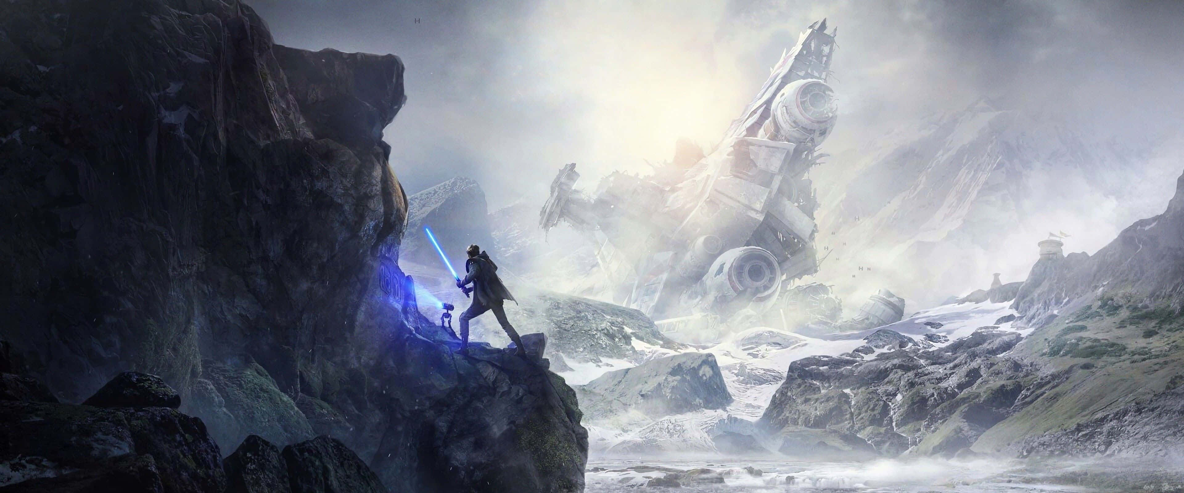 4K PC Monitor, 3840 x 1600, blue lightsaber, 4K Desktop Wallpaper