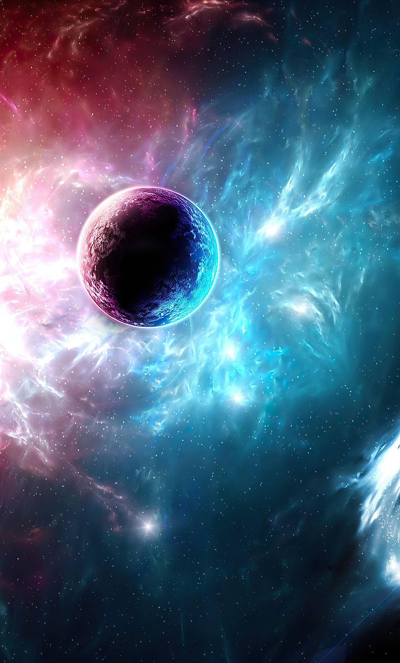 4K Phone, pink and blue aura, planet, Full HD Phone Wallpaper