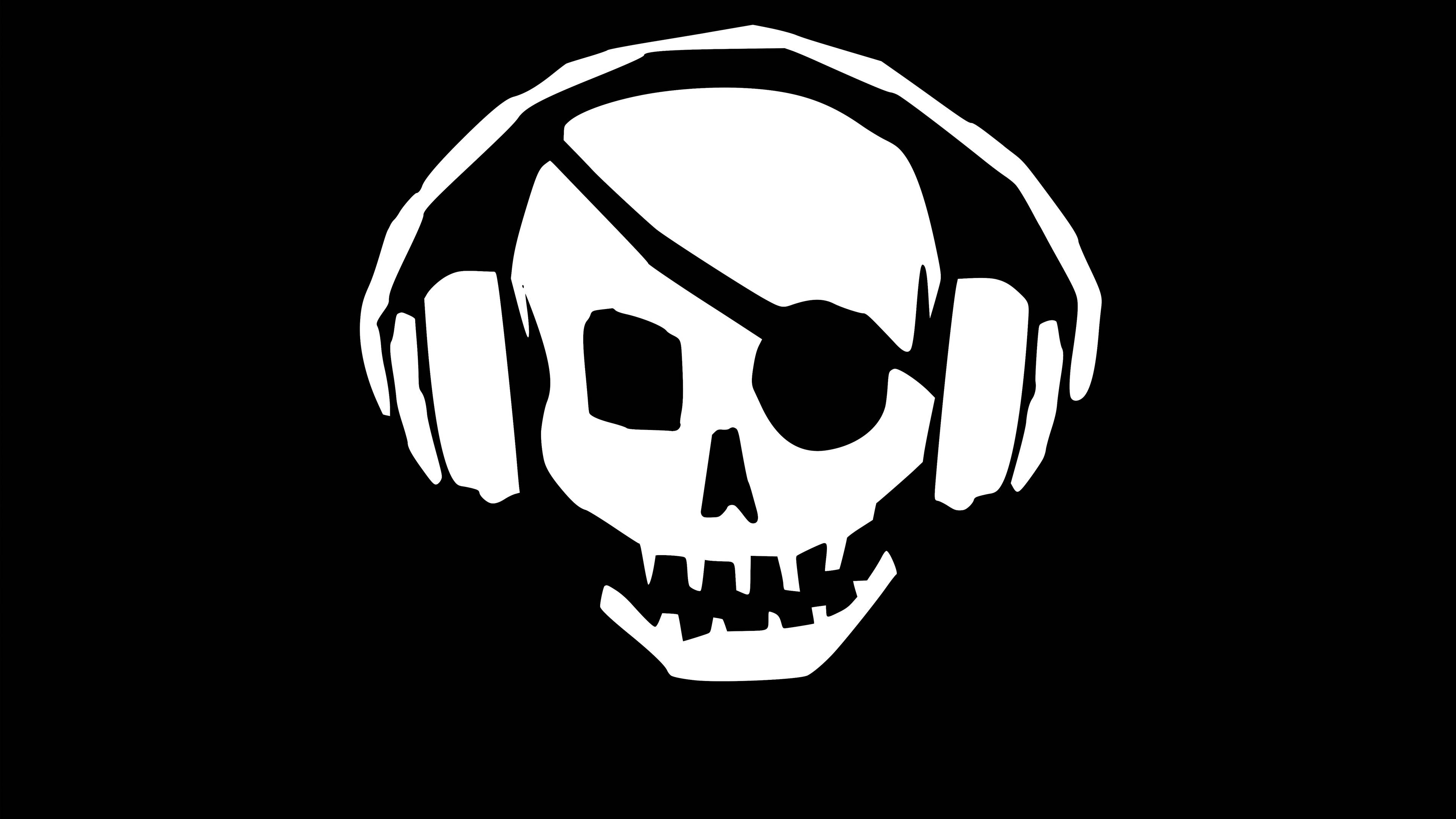 4K Pirate, skull, headphones, 4K Desktop Wallpaper