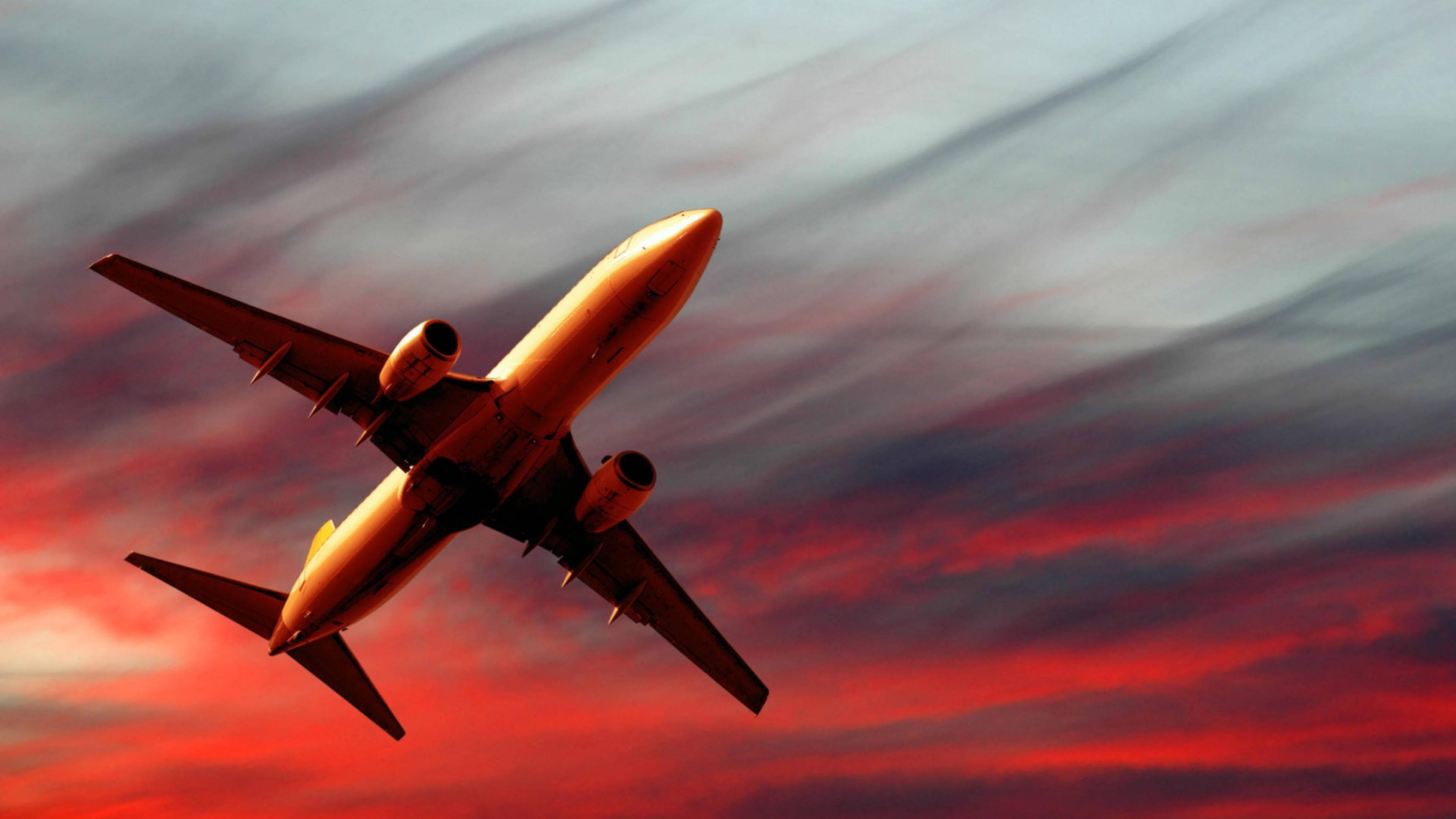 4K Plane, red sky, sunset, 4K Desktop Wallpaper