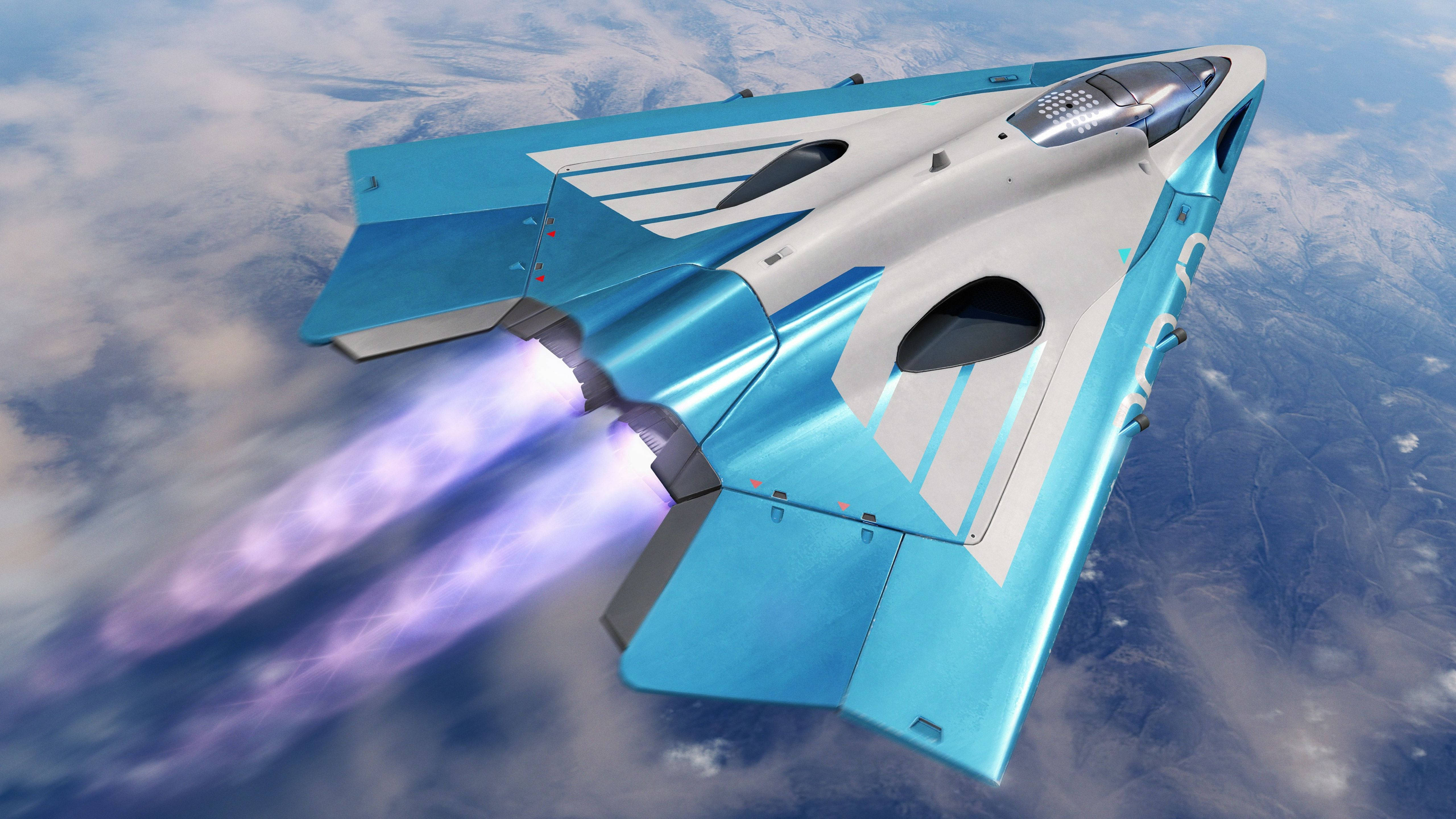 4K Plane, metallic blue paint, futuristic jet, 5K Desktop Wallpaper