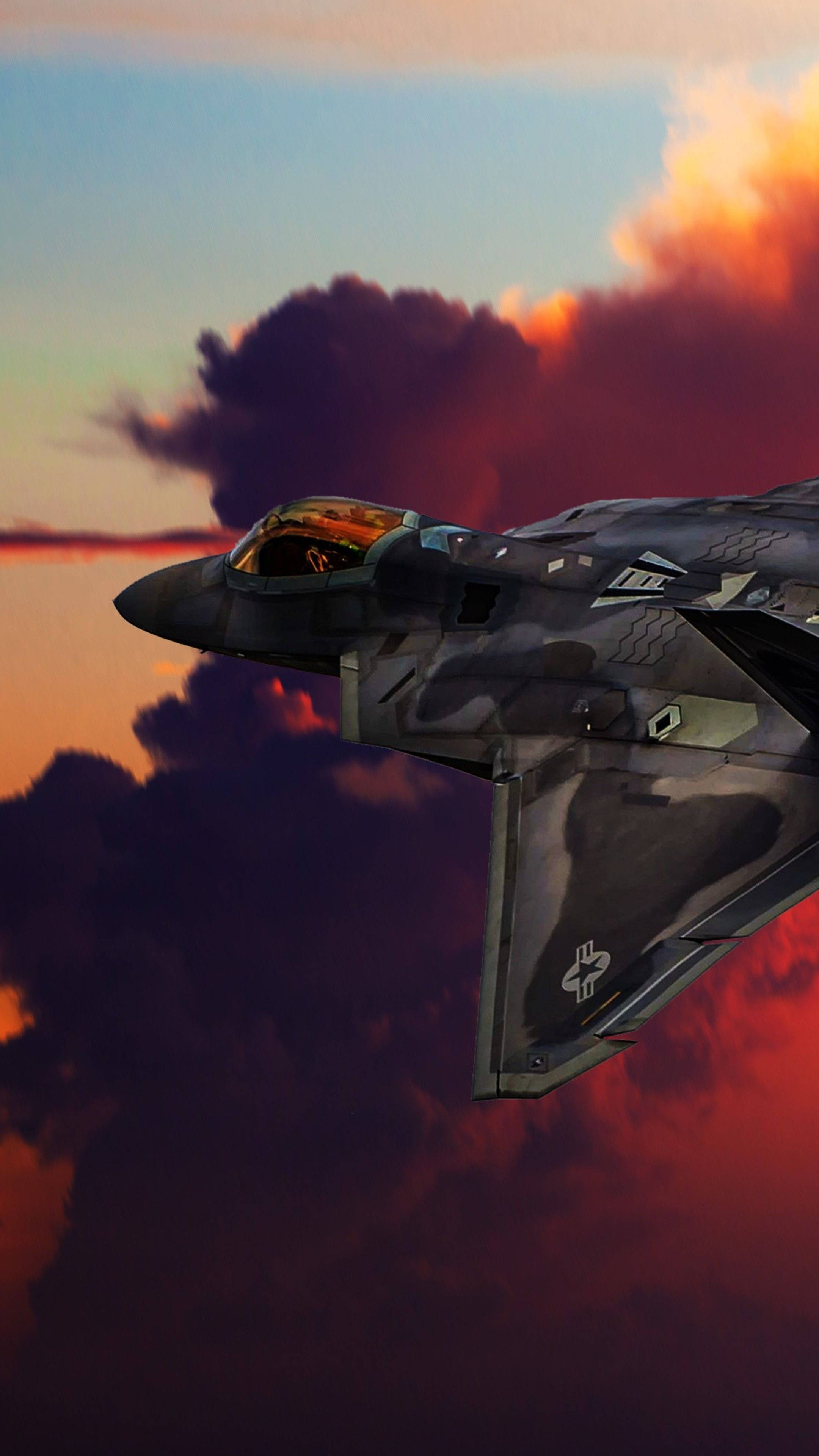 4K Plane, camouflage jet, sunset, 4K Phone Wallpaper