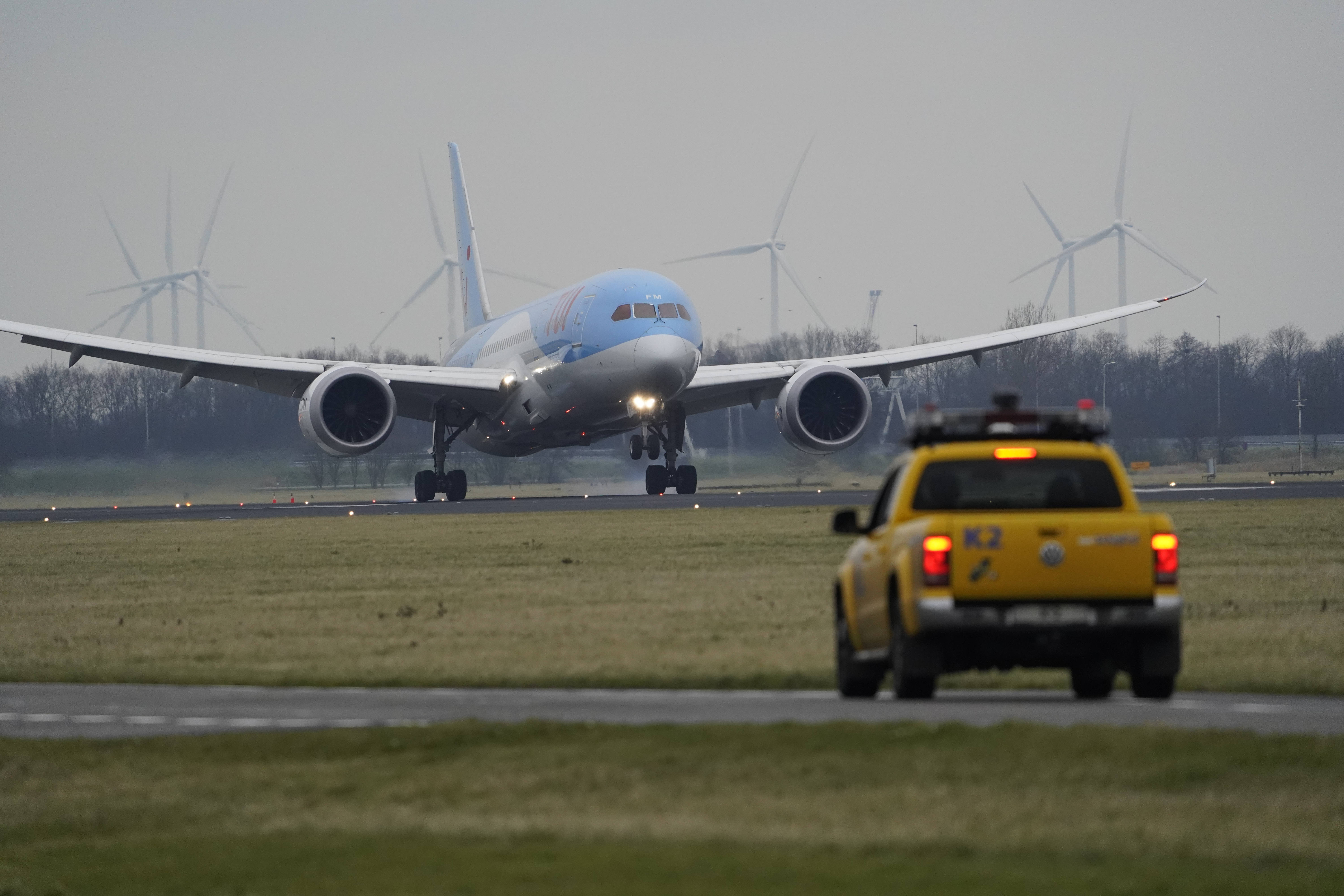4K Plane, blue and white airplane, runway, 5K Desktop Wallpaper