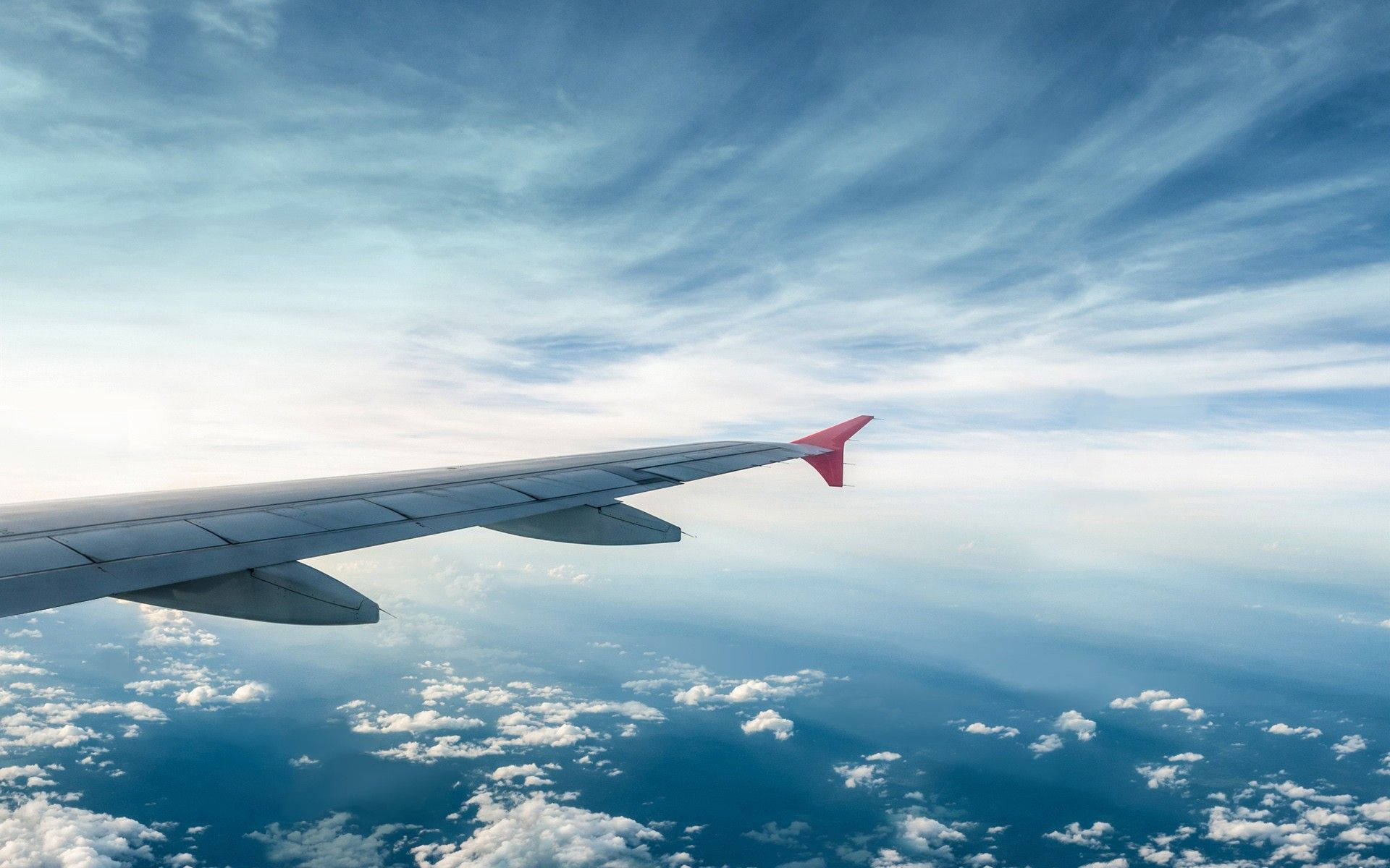 4K Plane, right wing, fluffy white clouds, Full HD Desktop Wallpaper