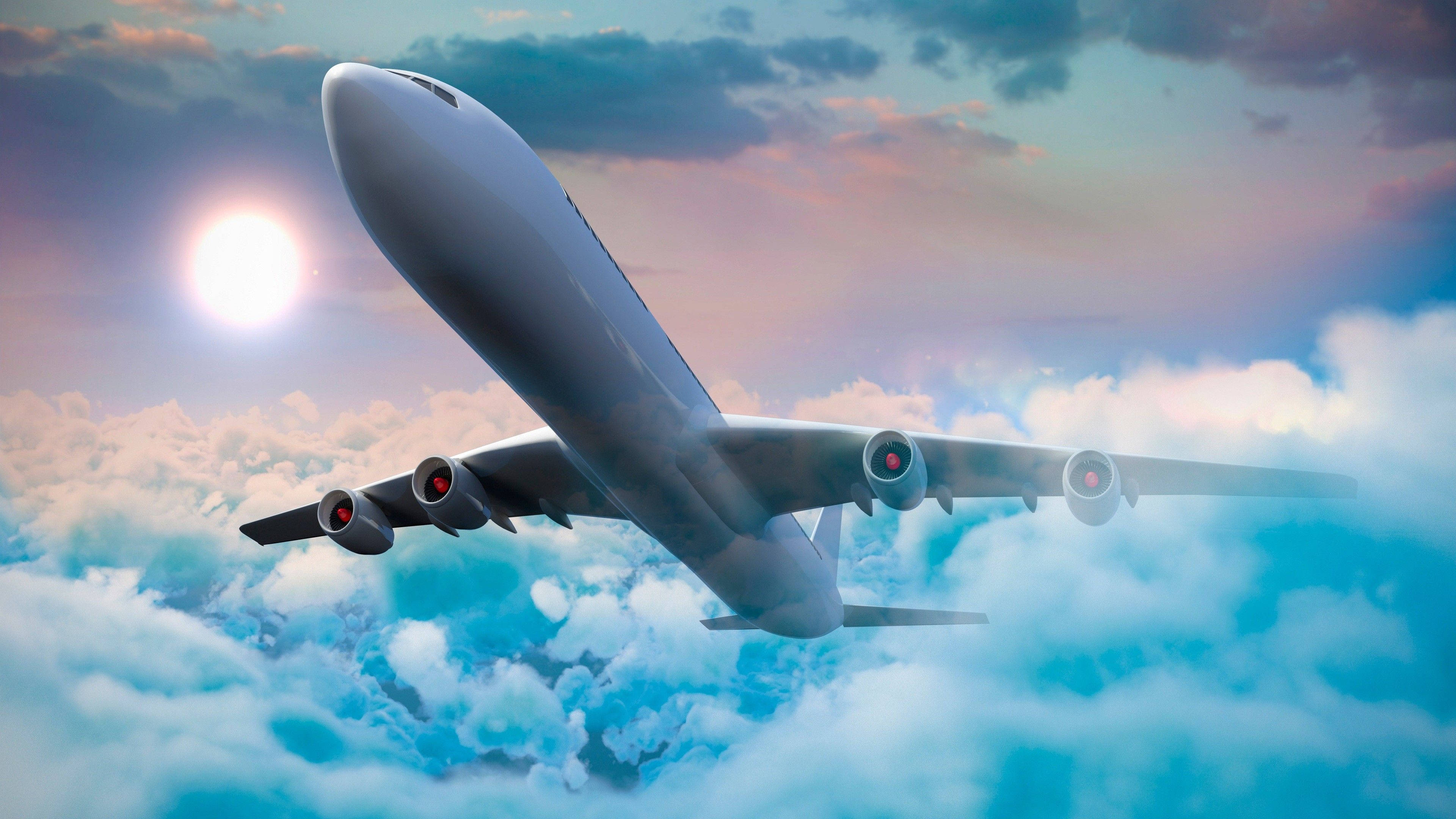 4K Plane, passenger jet, fluffy clouds, 4K Desktop Wallpaper