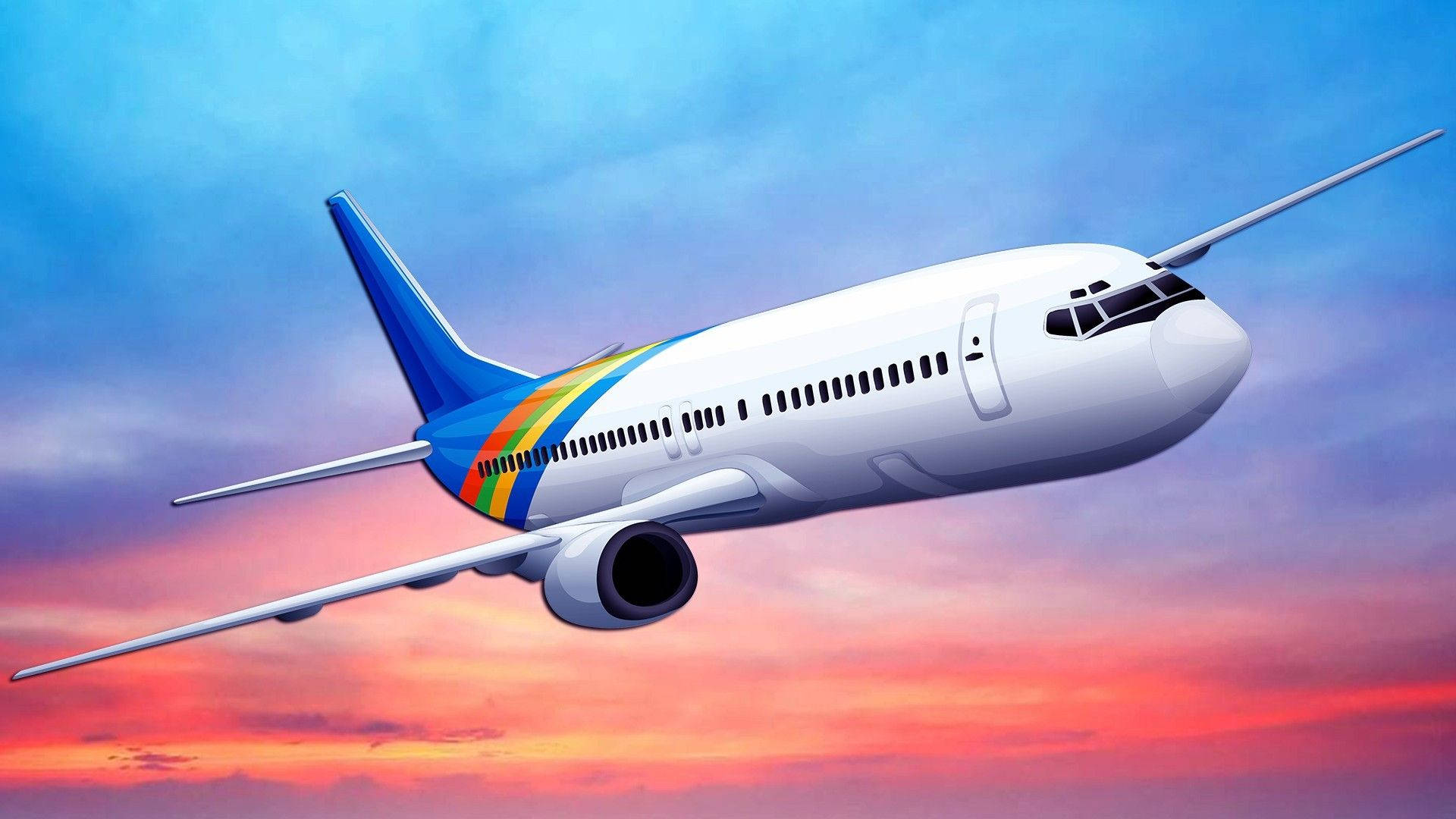 4K Plane, white passenger jet, rainbow livery, Full HD Desktop Wallpaper