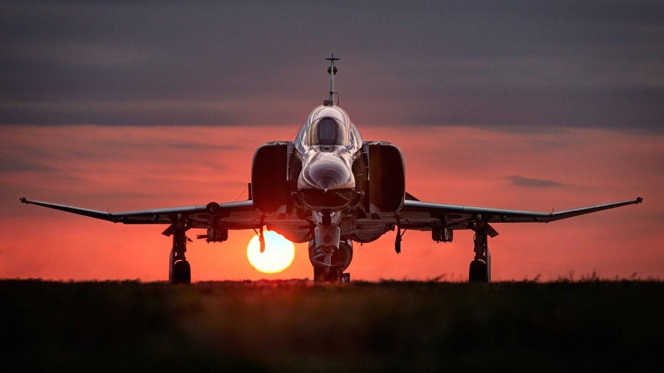 4K Plane, fighter jet, fiery sunset, HD Desktop Wallpaper