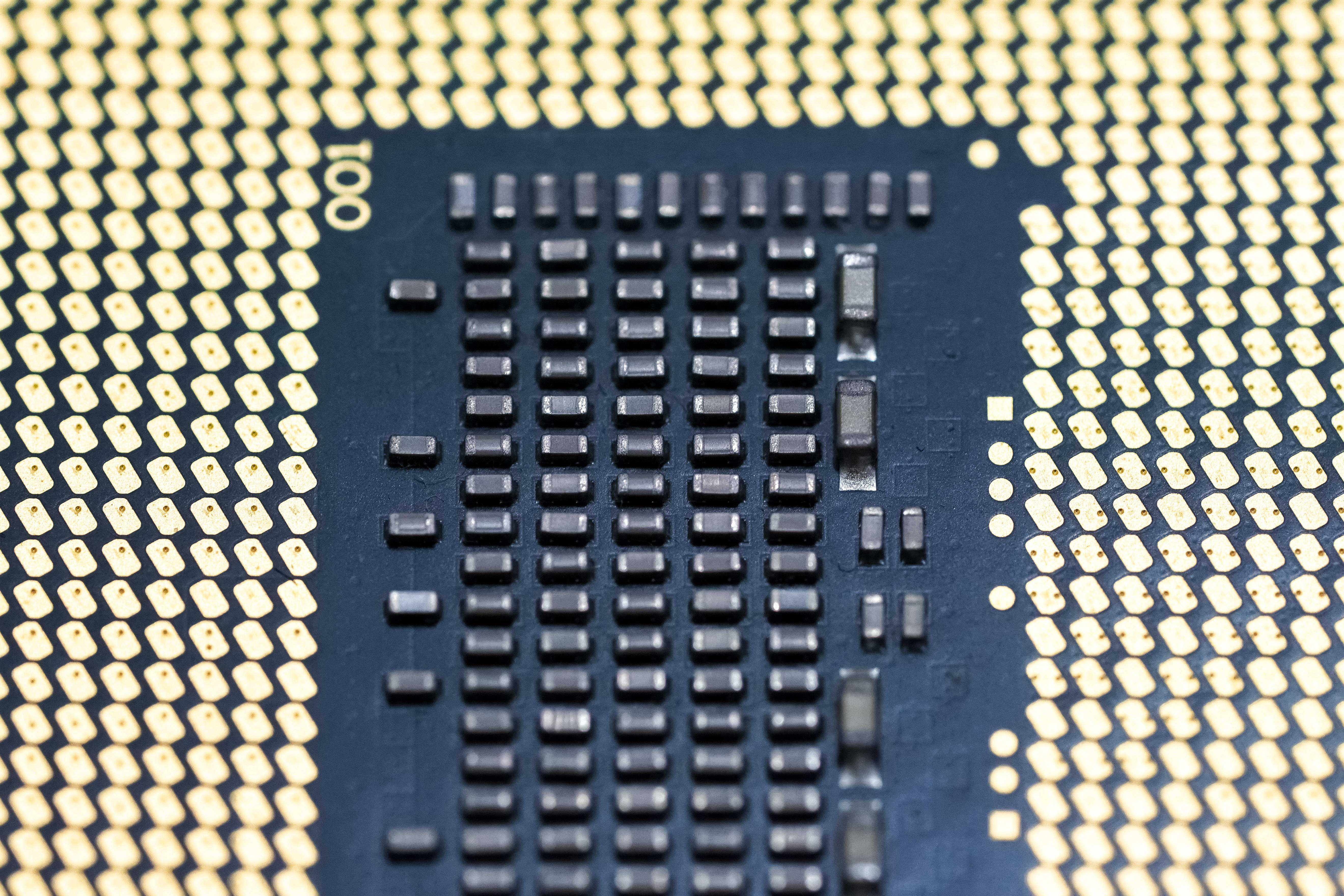 CPU socket, gold pins, black integrated circuits, 5K Desktop Wallpaper