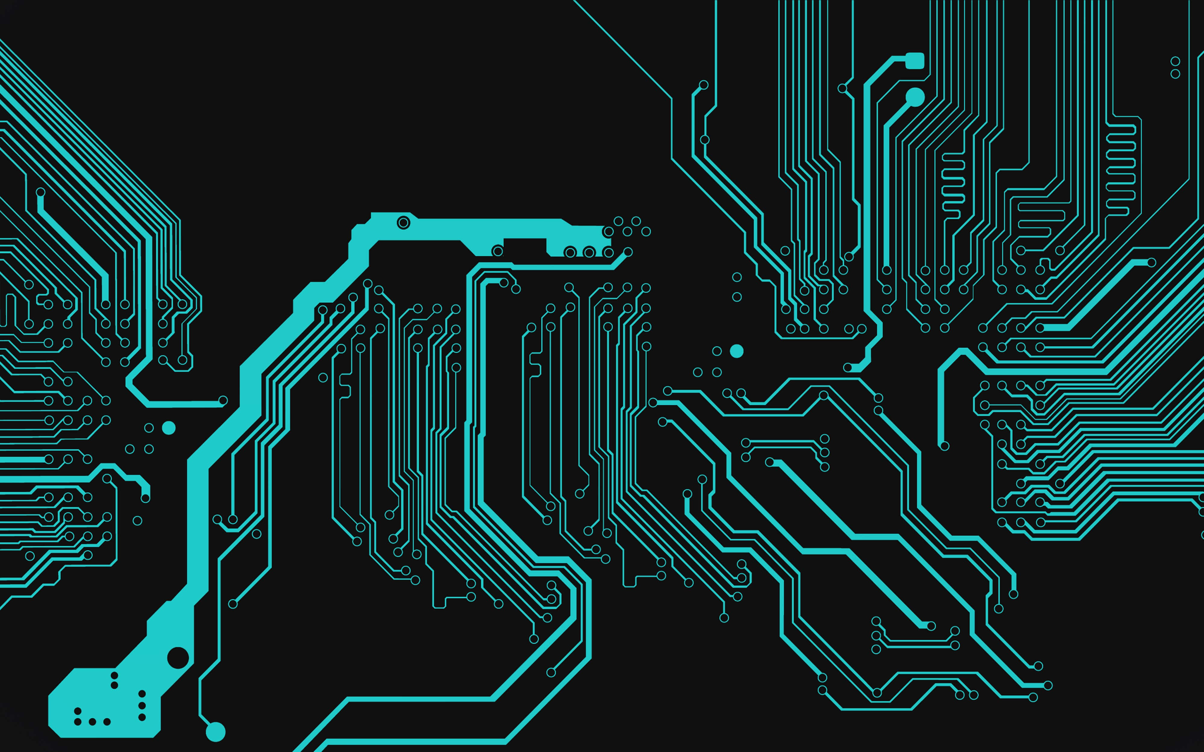 4K Tech Computer Circuit, teal, circuit board pathways, 4K Desktop Wallpaper