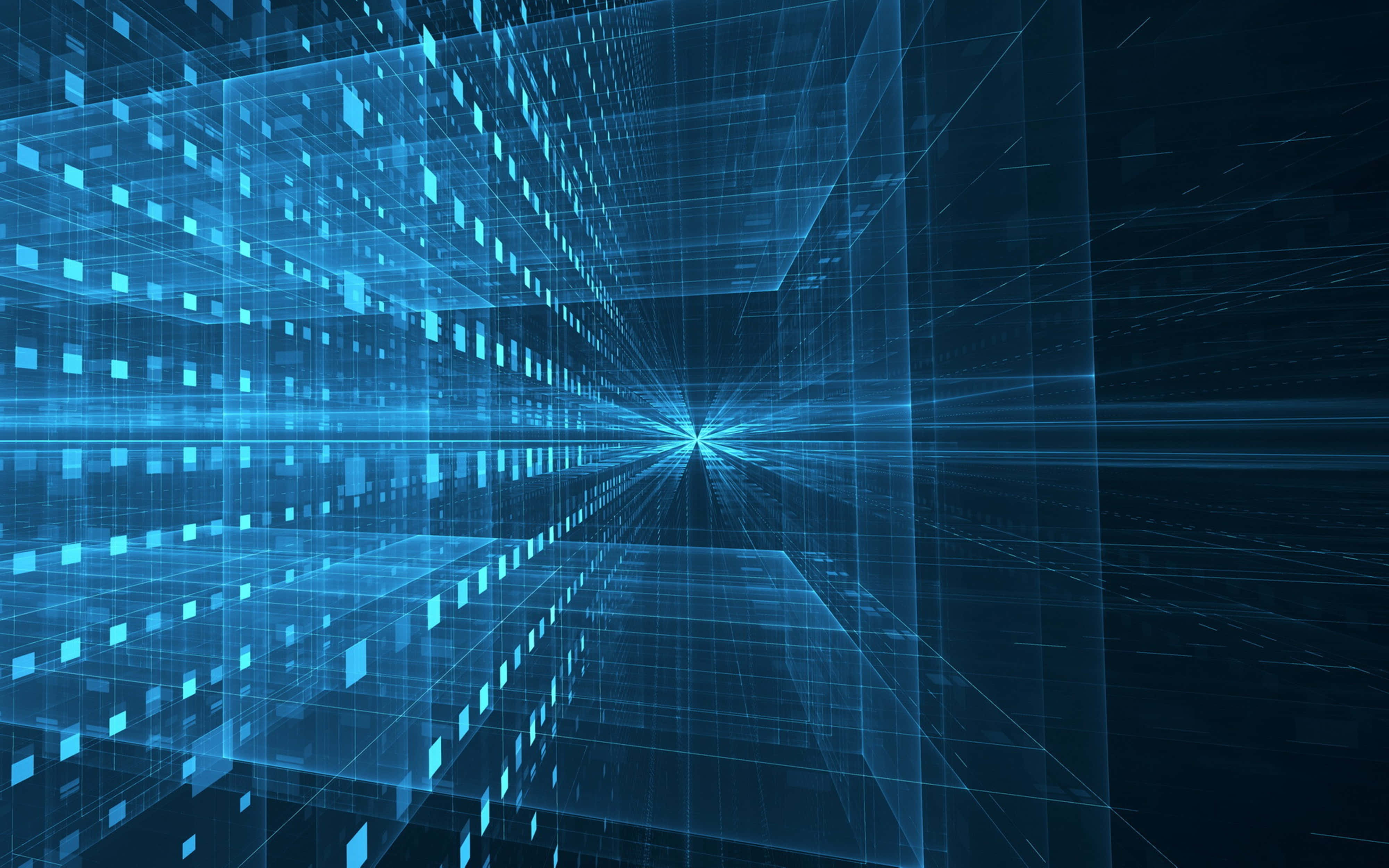 4K Technology, glowing blue cubes, grid lines, 4K Desktop Wallpaper