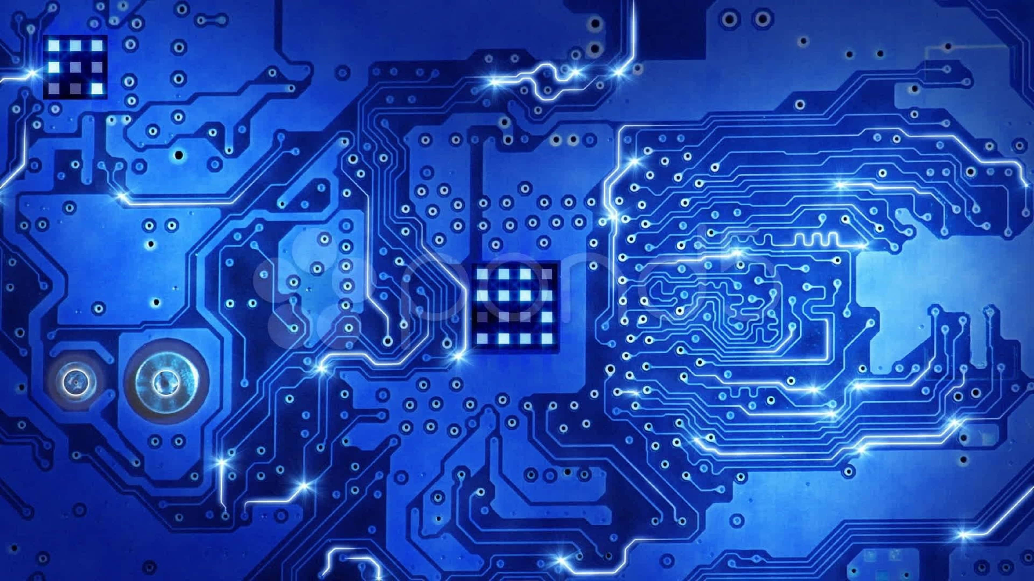 4K Processor, glowing blue, circuit board, 2K Desktop Wallpaper