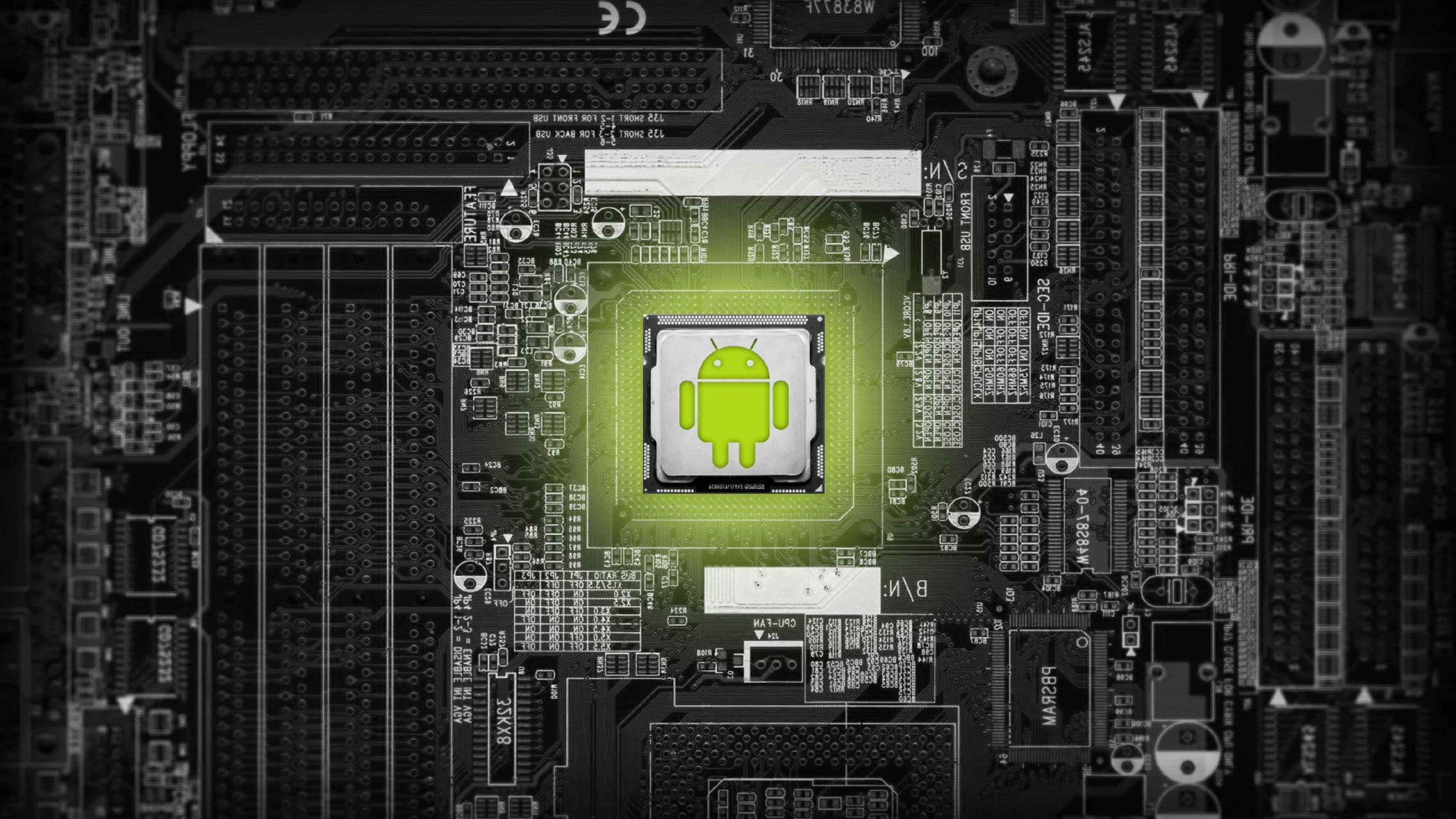 4K Processor, Android logo, circuit board, 2K Desktop Wallpaper