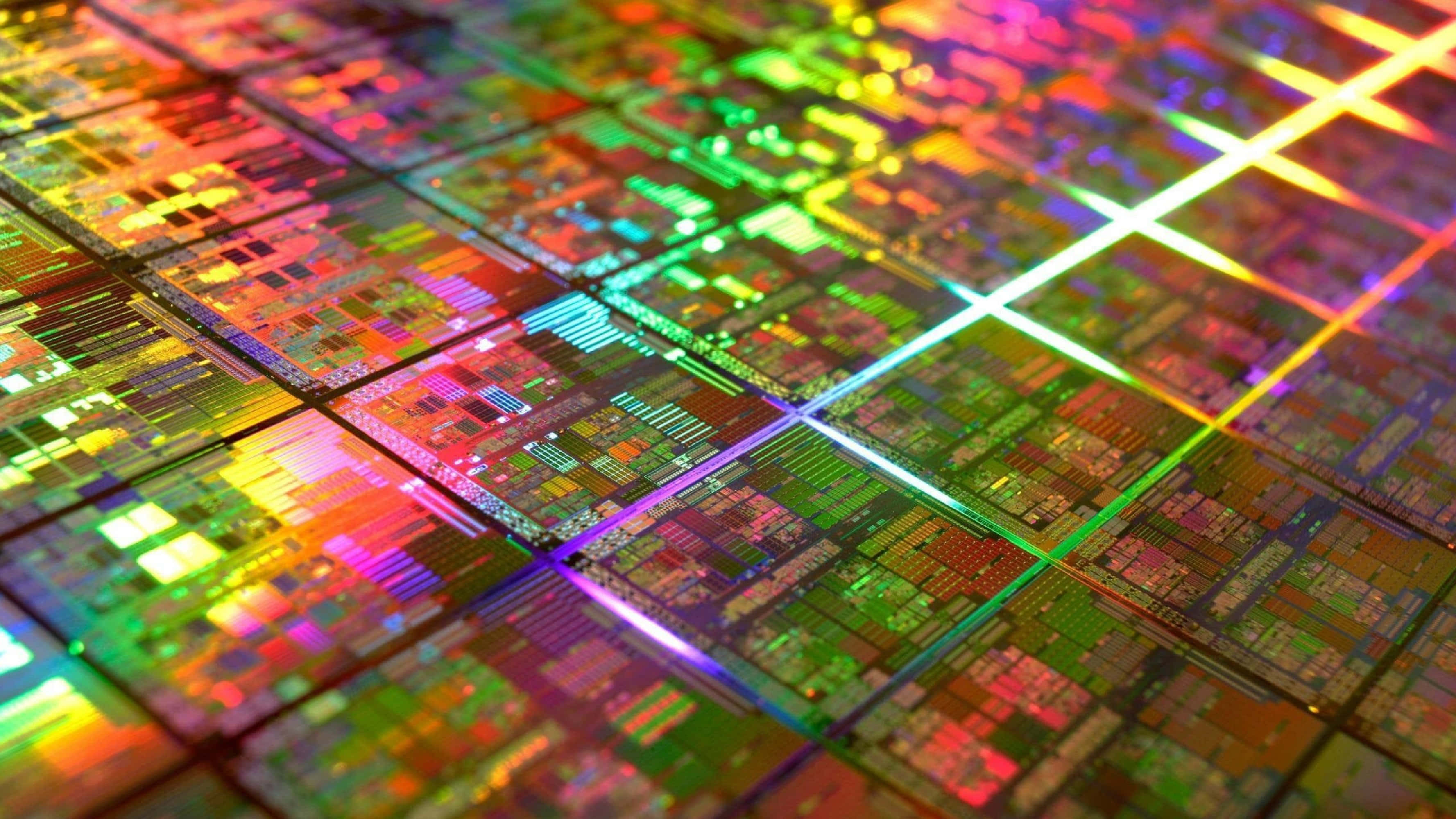 4K Processor, microchip wafers, rainbow reflections, 2K Desktop Wallpaper