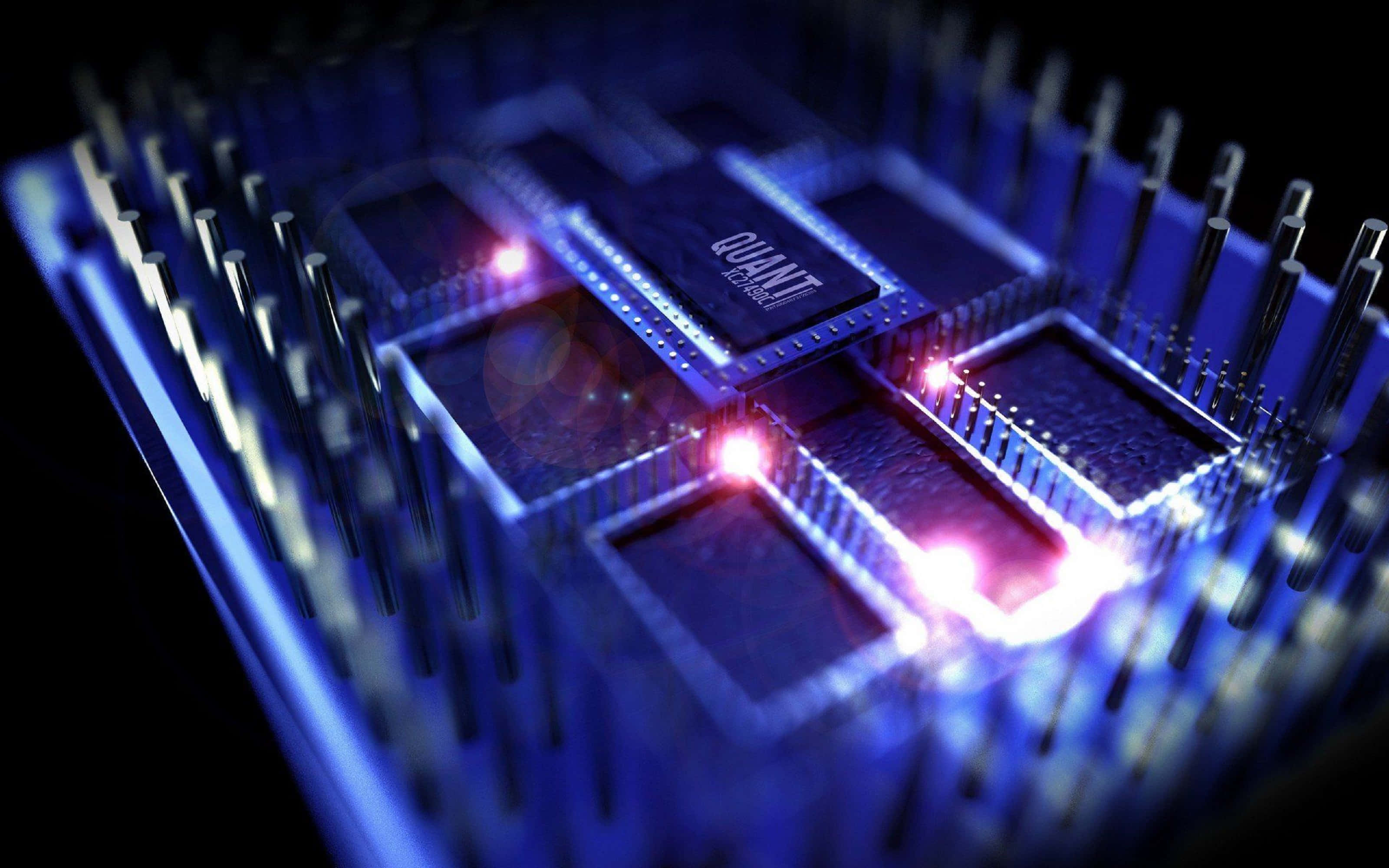4K Processor, glowing blue, pink quantum processor chips, 2K Desktop Wallpaper