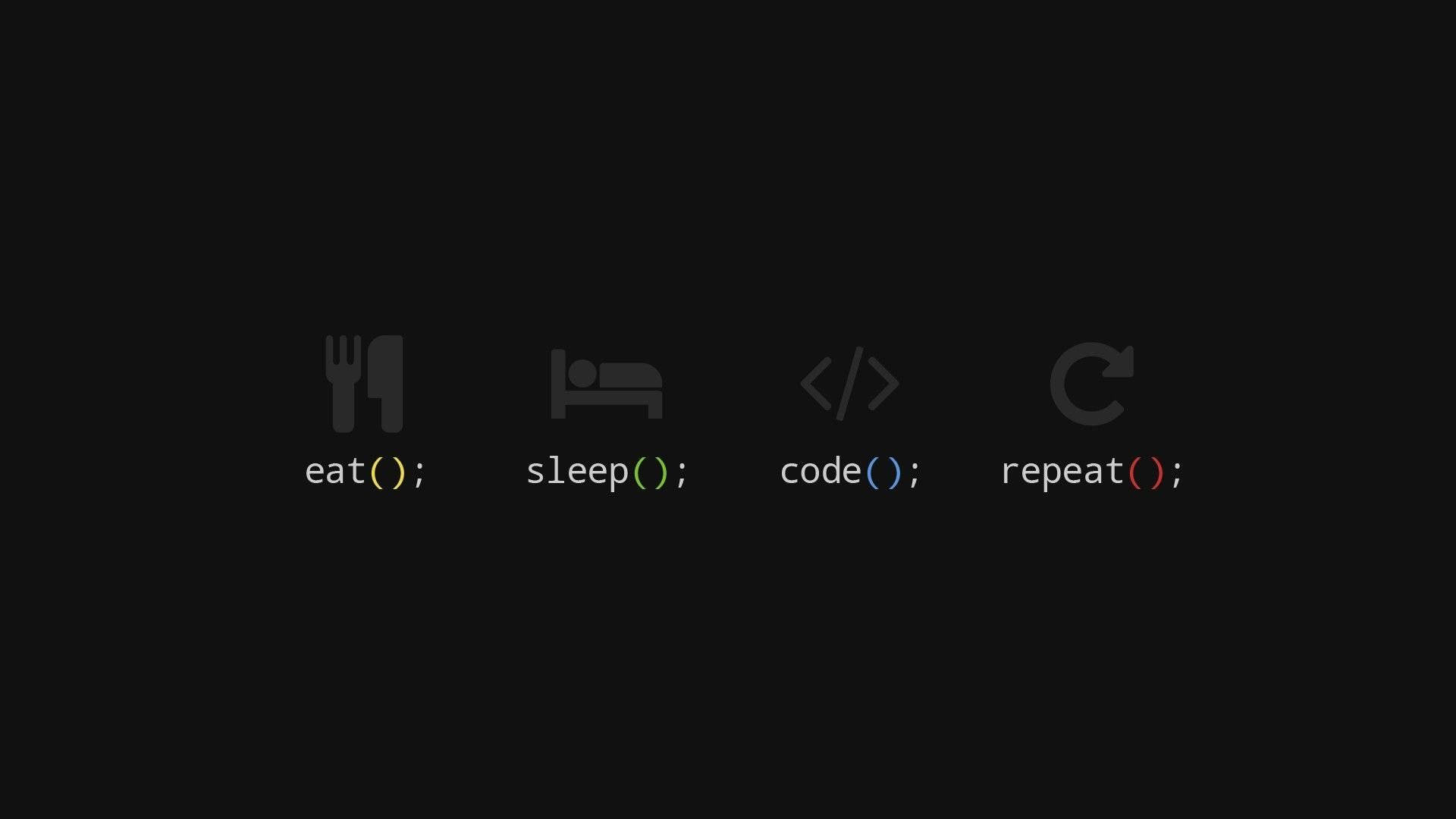 4K Programming, minimalist dark background, four colorful programming icons, Full HD Desktop Wallpaper