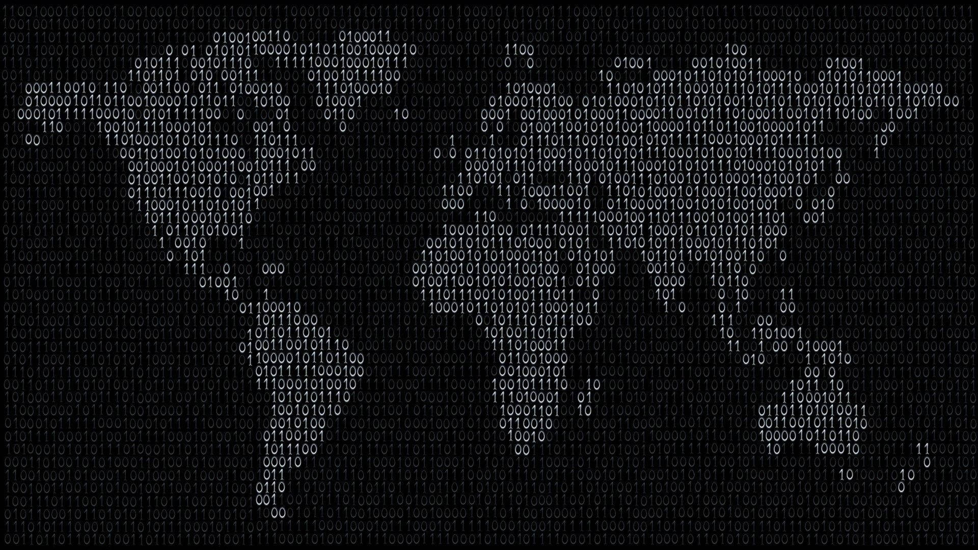 4K programming, digital world map, glowing binary code, Full HD Desktop Wallpaper