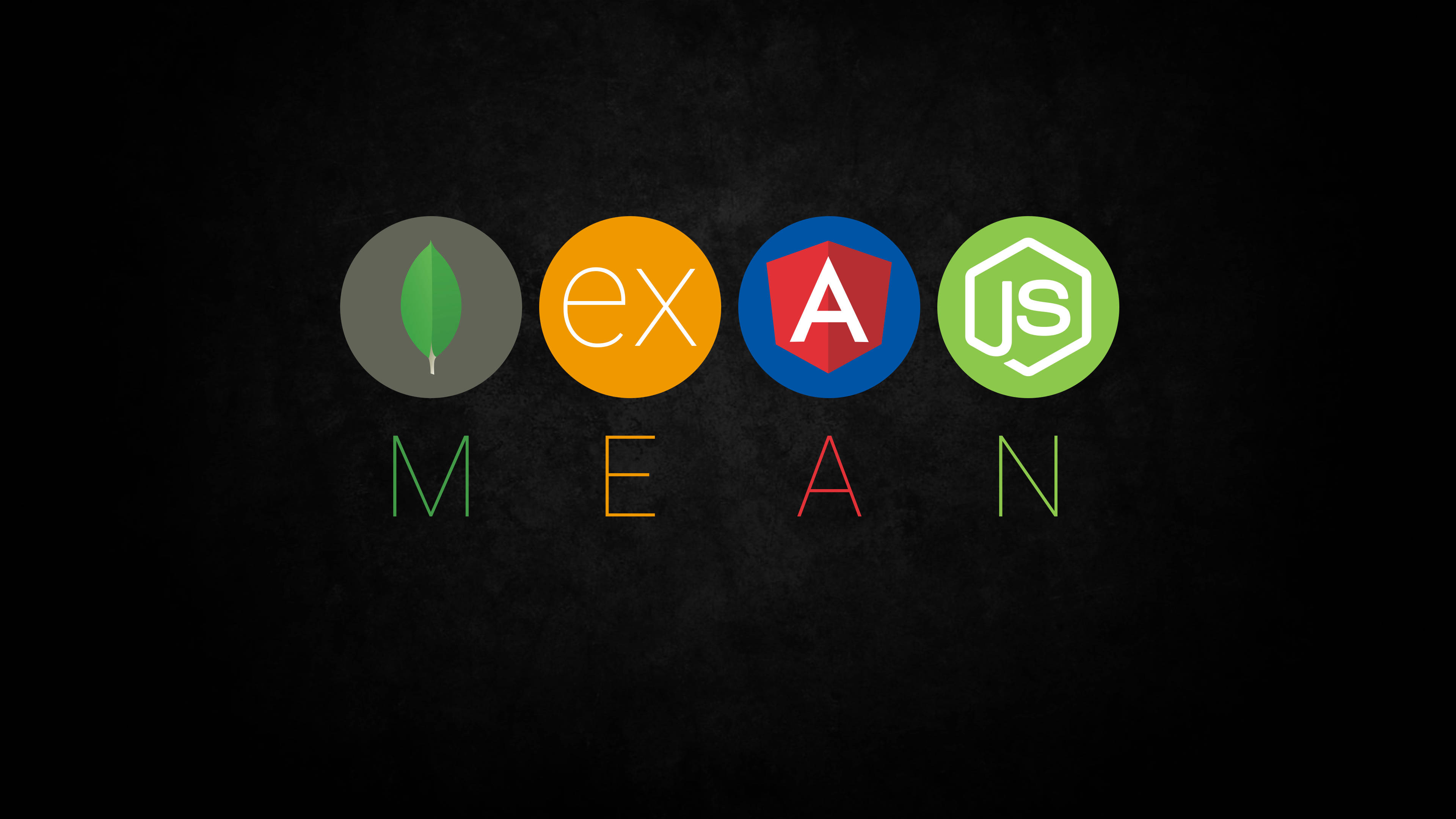 MEAN stack, colorful logos, dark textured background, 4K Desktop Wallpaper