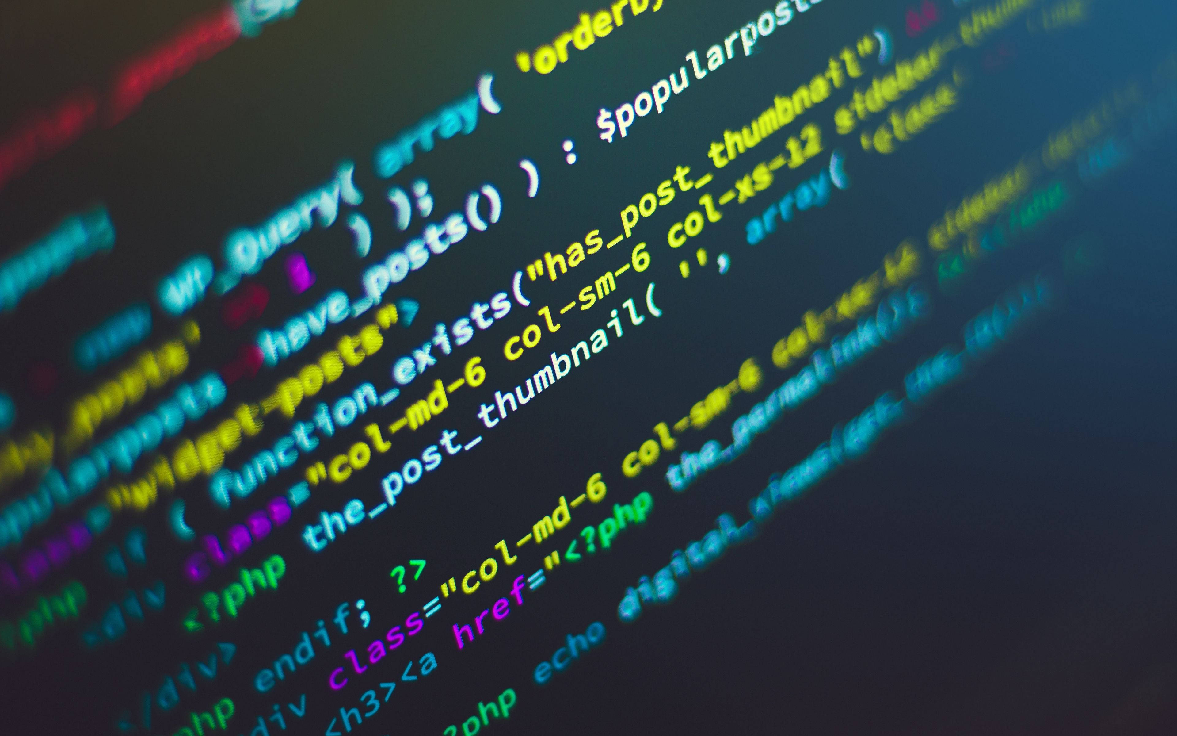 4K Programming, colorful PHP code, glowing lines, 4K Desktop Wallpaper