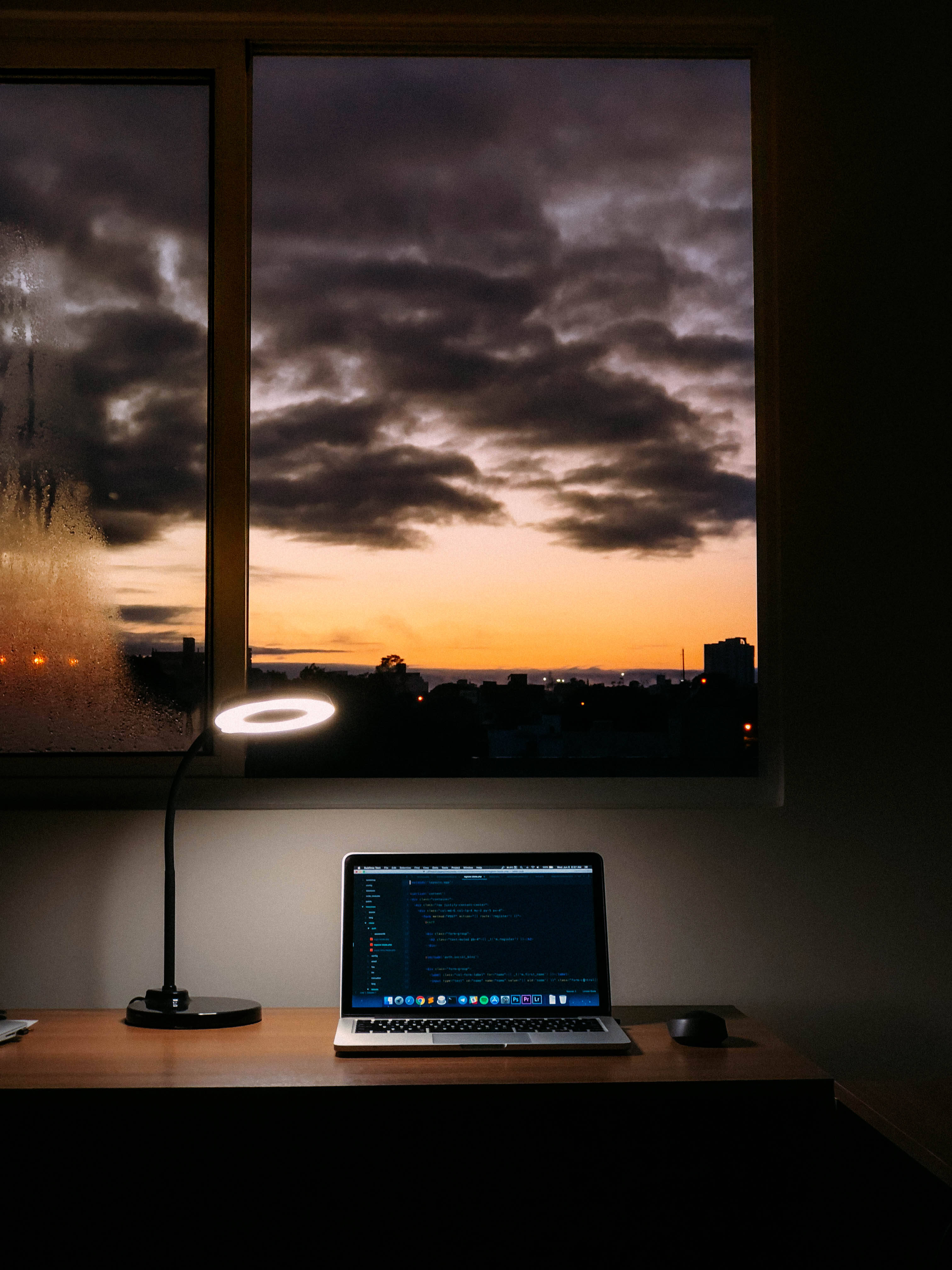 4K Programming, silver laptop, desk lamp, 4K Phone Wallpaper