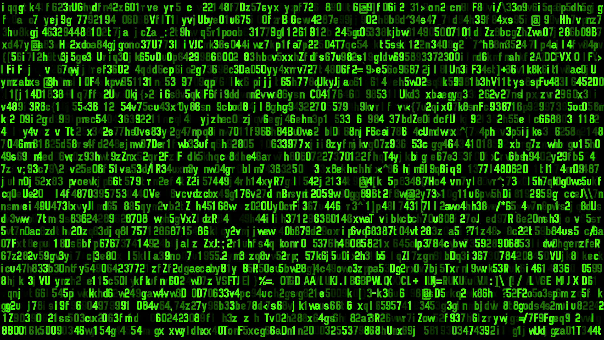 green binary code, glowing green alphanumeric characters, scrolling vertically, Full HD Desktop Wallpaper