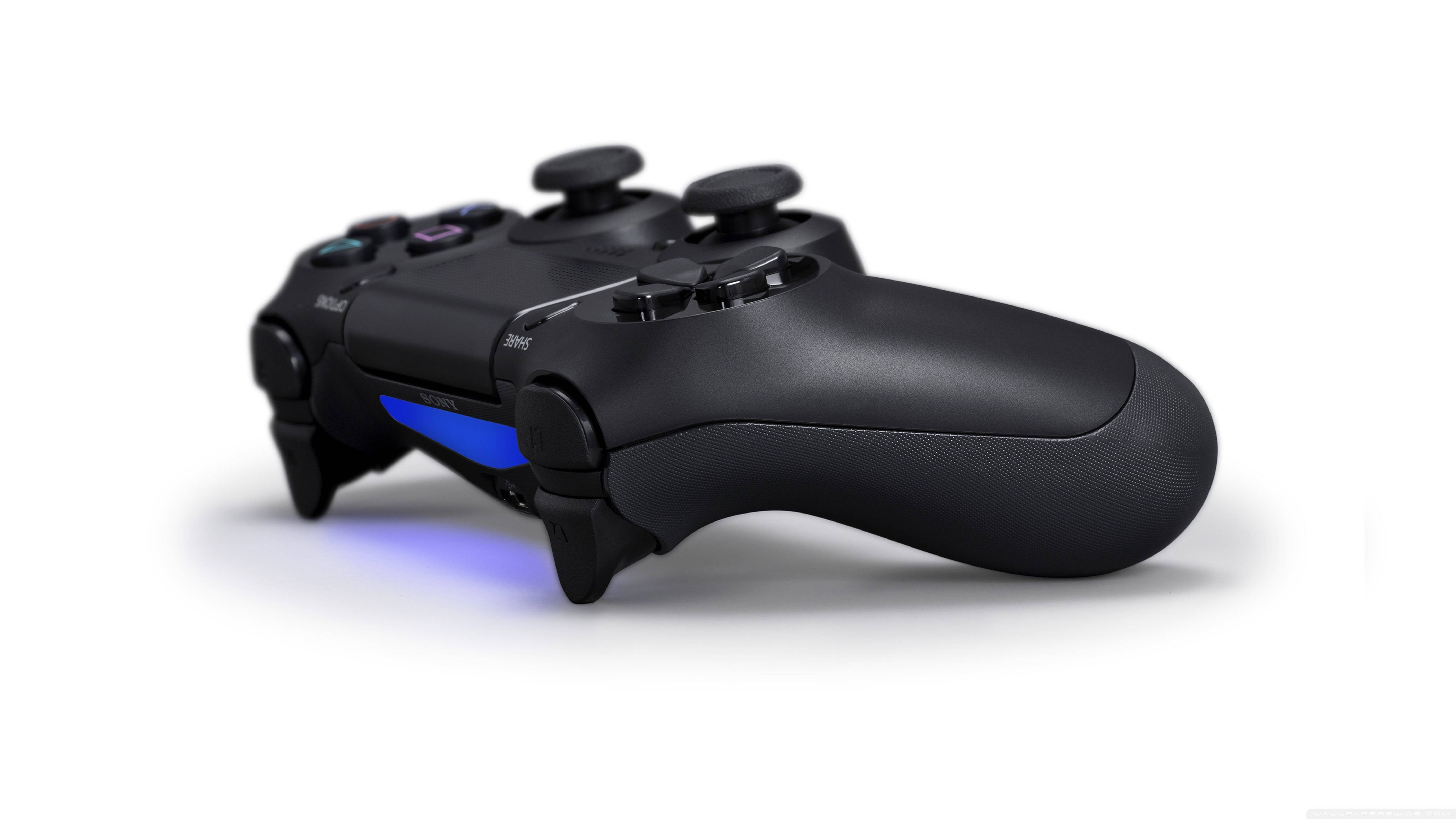 4K PS4, black controller, glowing blue light, 5K Desktop Wallpaper
