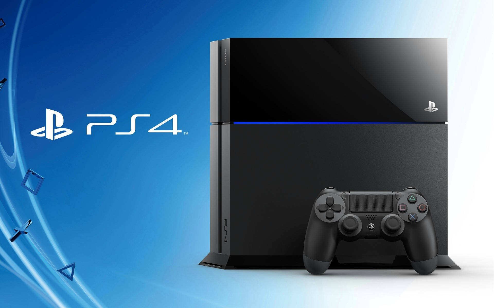 PS4, black PlayStation 4 console, controller stands, Full HD Desktop Wallpaper
