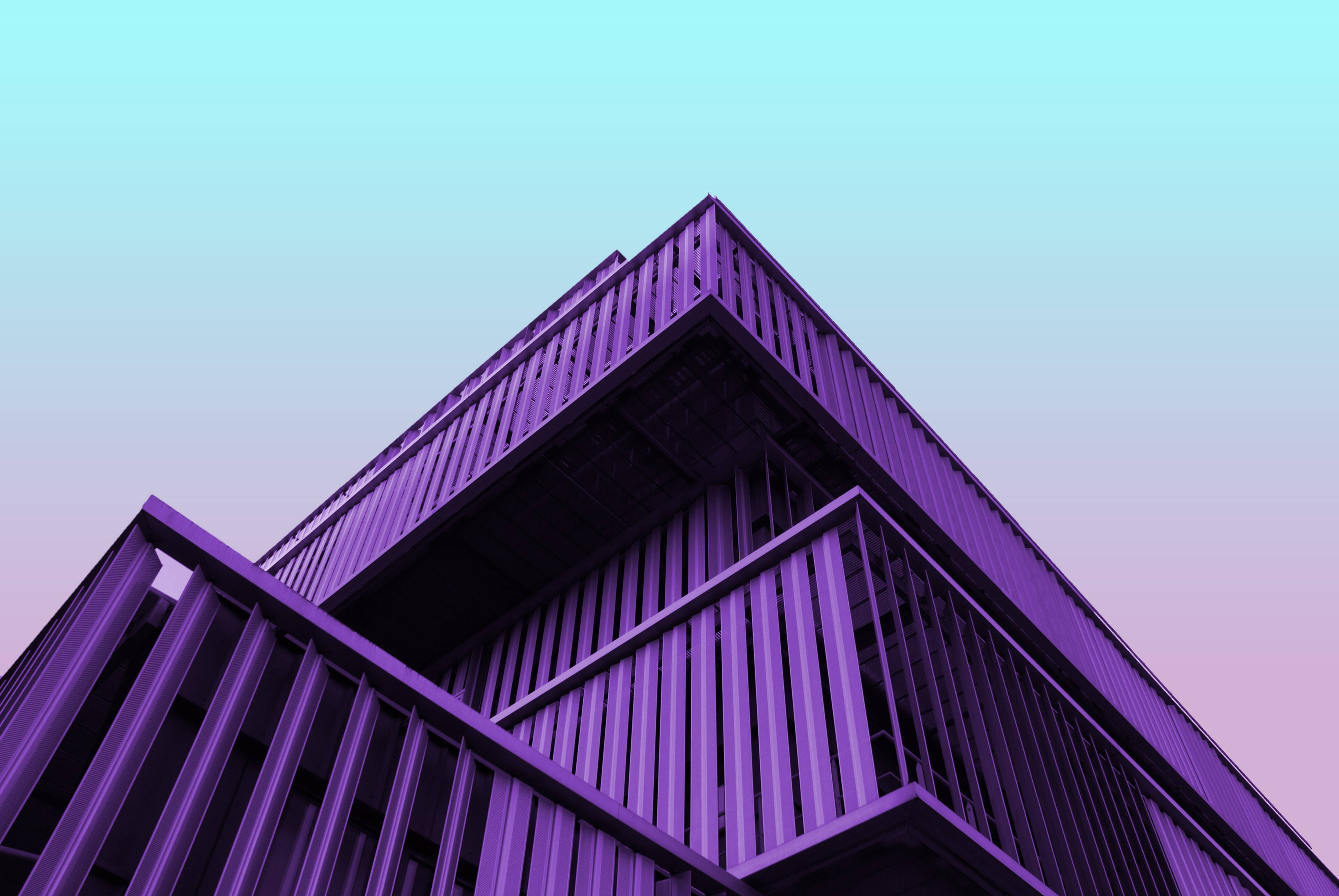 4K Purple Building, vibrant purple light, gradient sky, 4K Desktop Wallpaper
