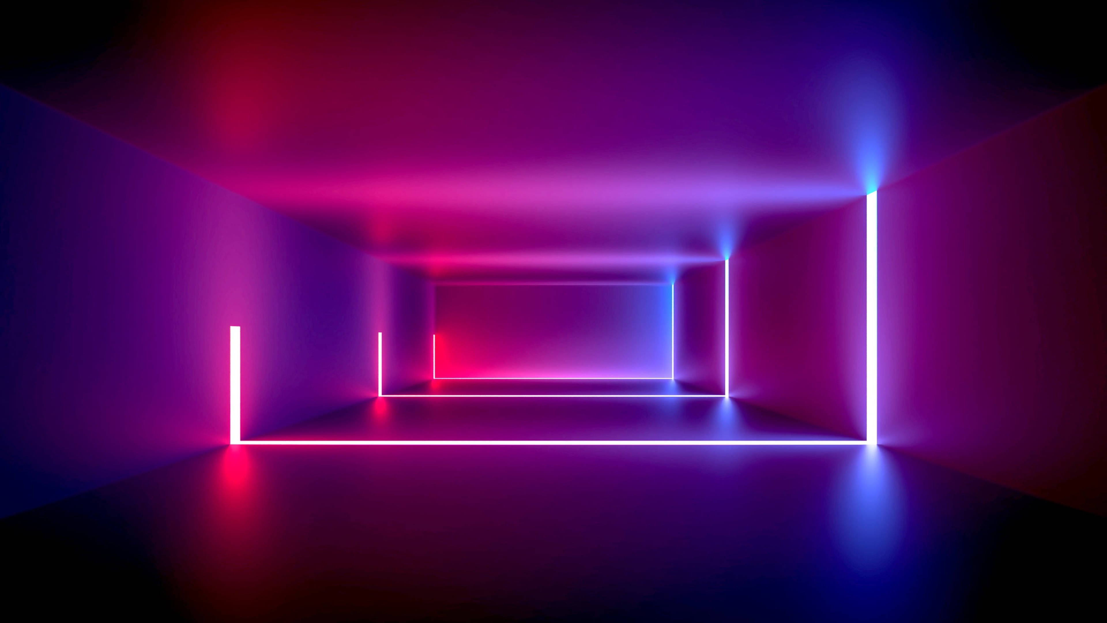 purple room, LED, futuristic corridor, 4K Desktop Wallpaper