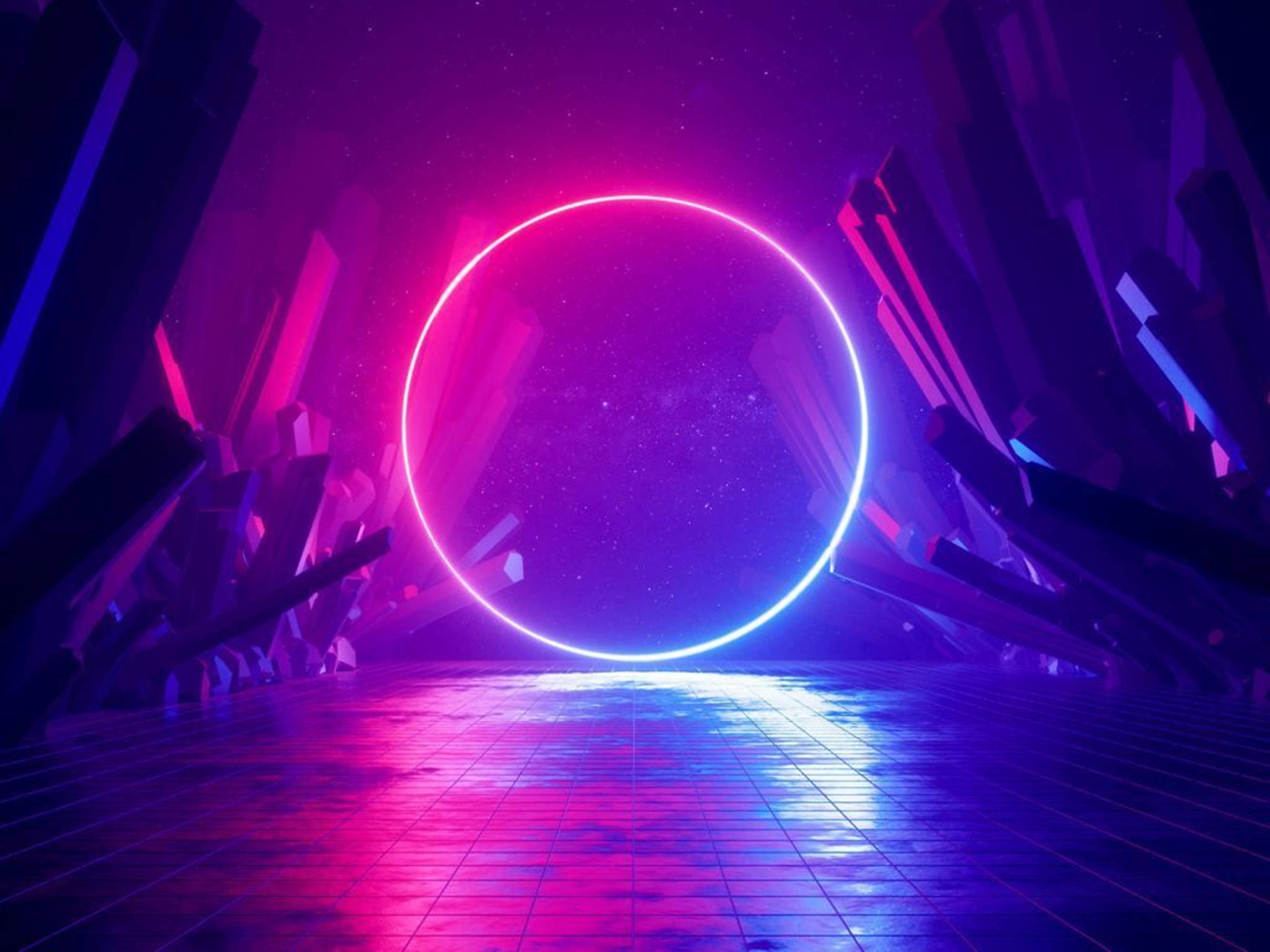 neon purple, 4K, glowing neon ring, 2K Desktop Wallpaper