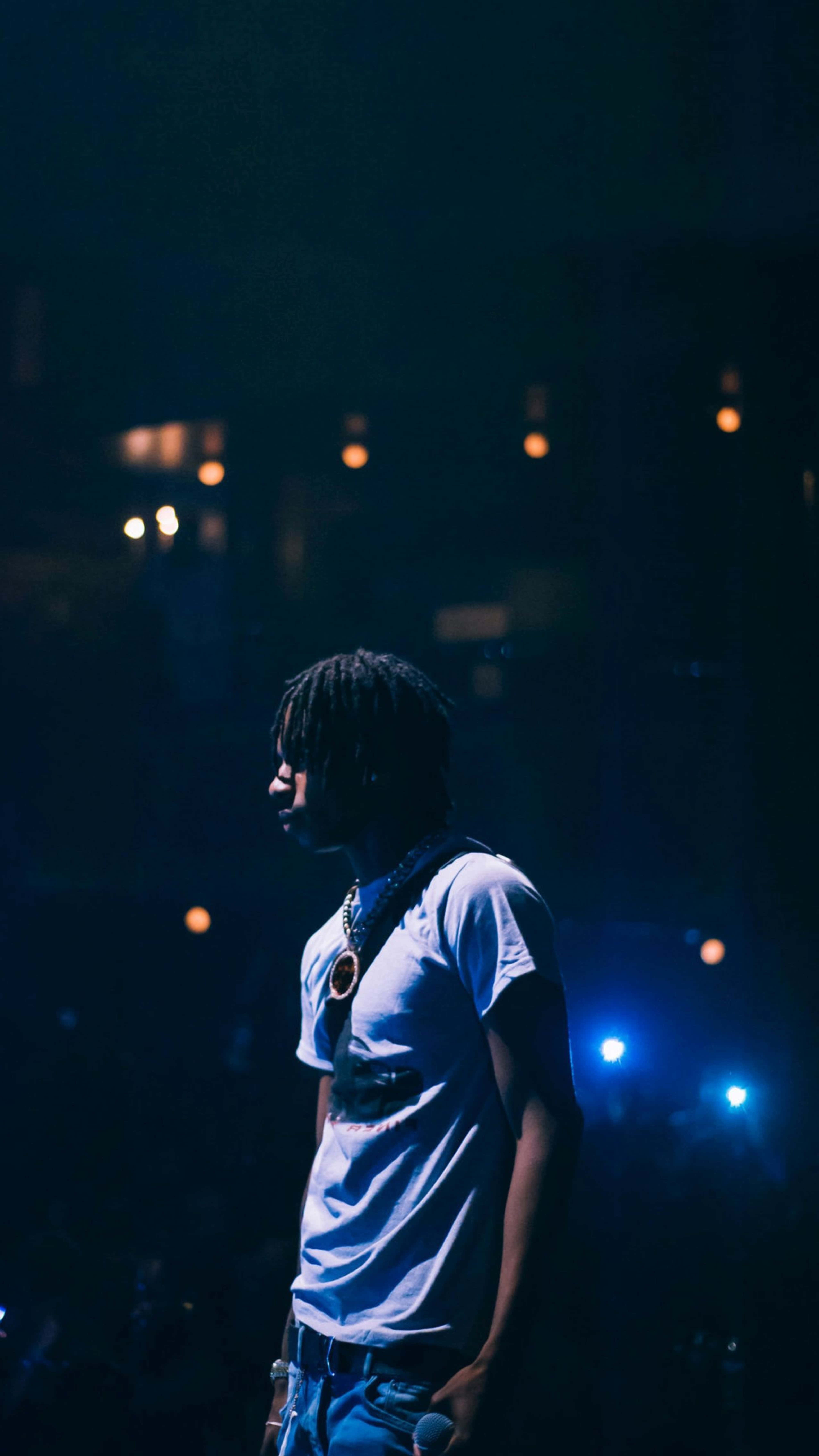 4K Rapper, silhouette, dimly lit stage, 5K Phone Wallpaper