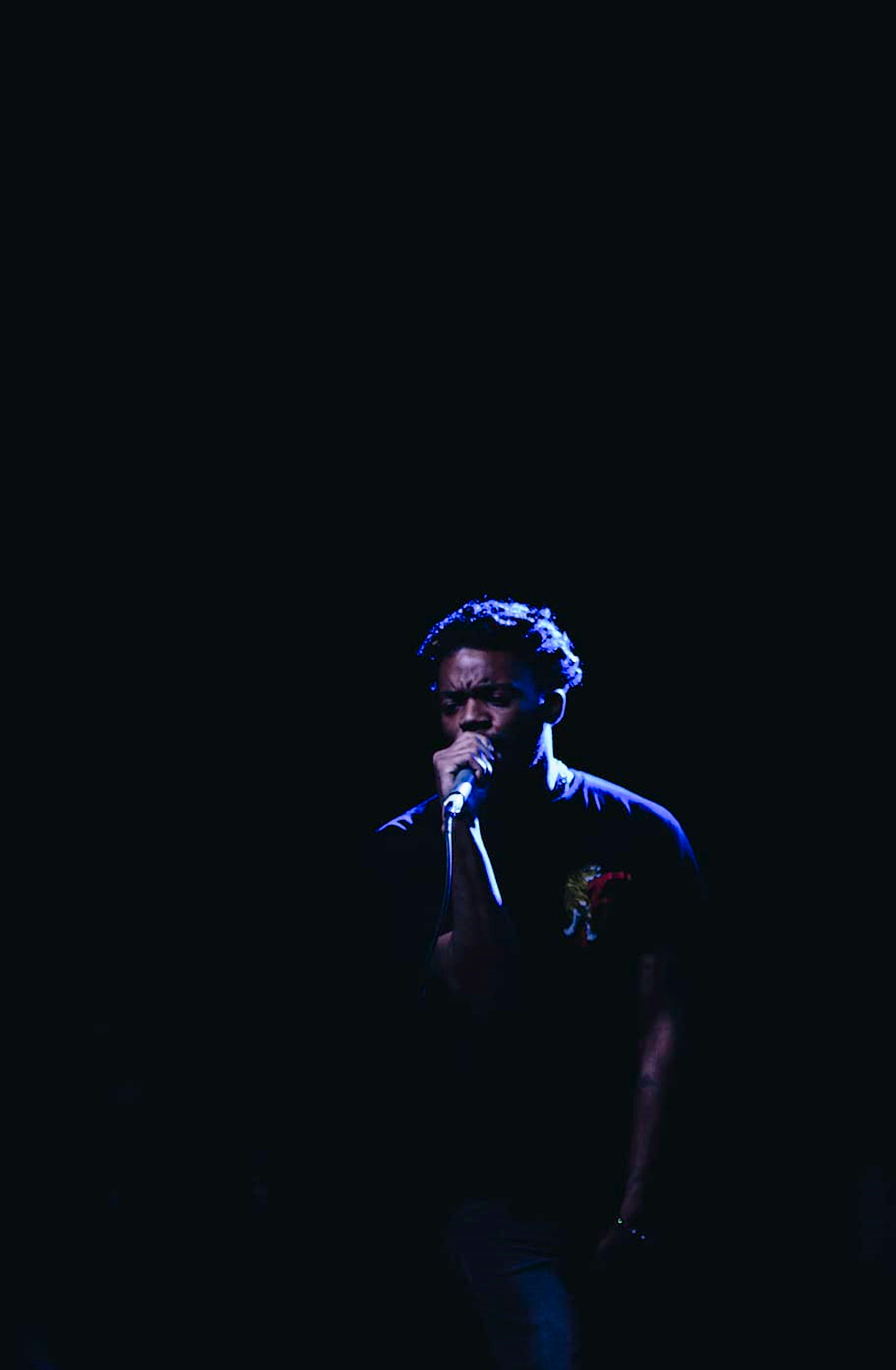 4K Rapper, blue stage lights, microphone, 5K Phone Wallpaper