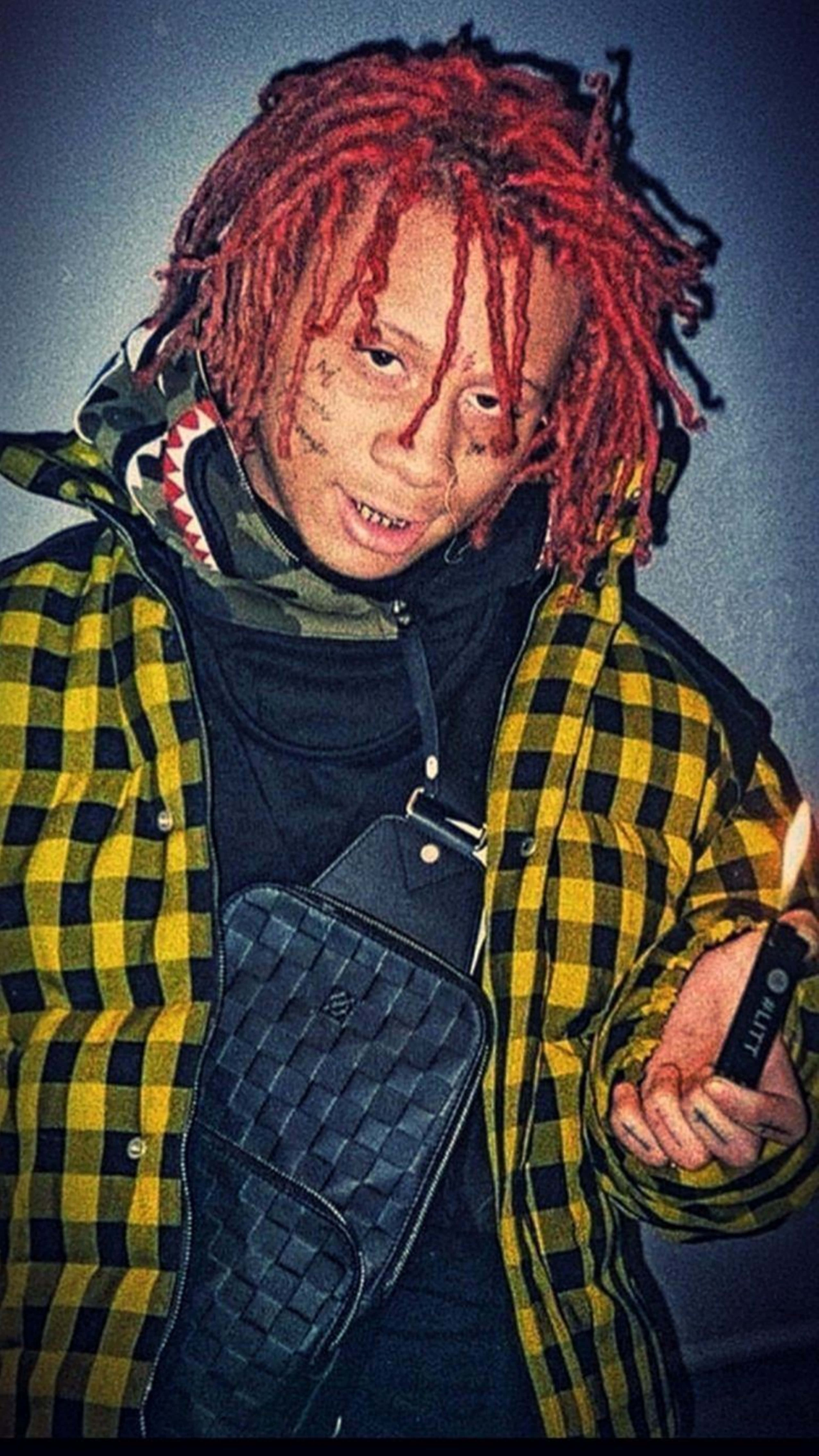 4K Rapper, vibrant red dreadlocks, face tattoos, 5K Phone Wallpaper