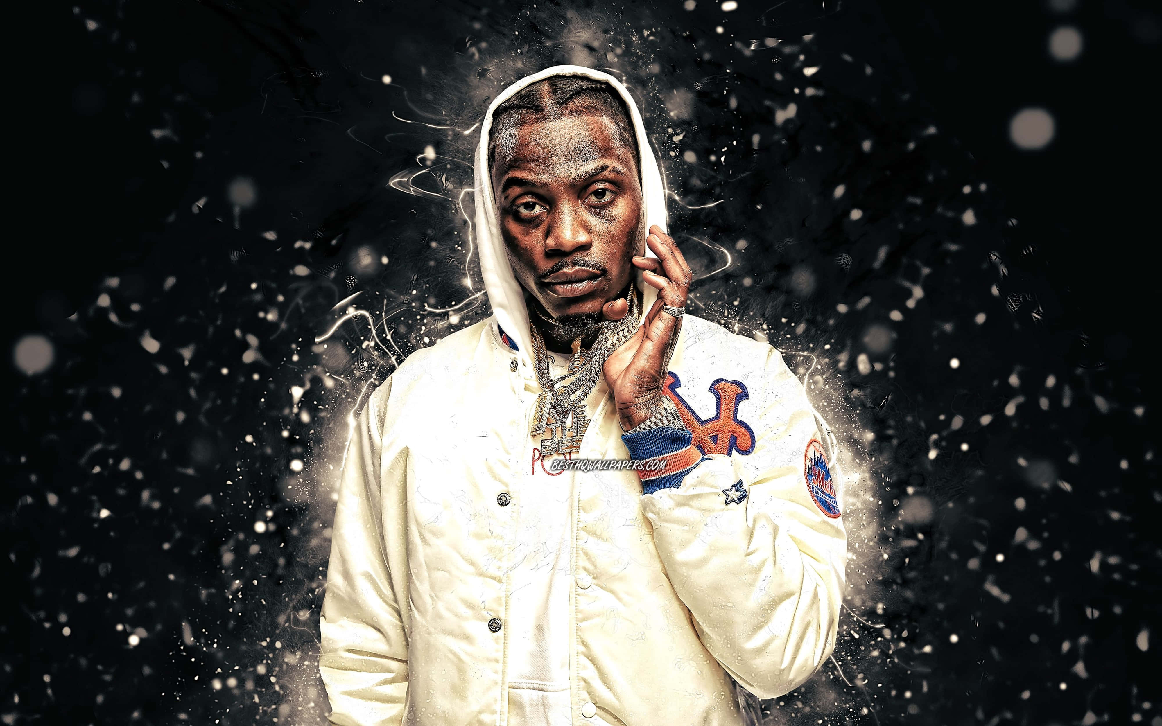 4K Rapper, cream hoodie, jacket, 4K Desktop Wallpaper