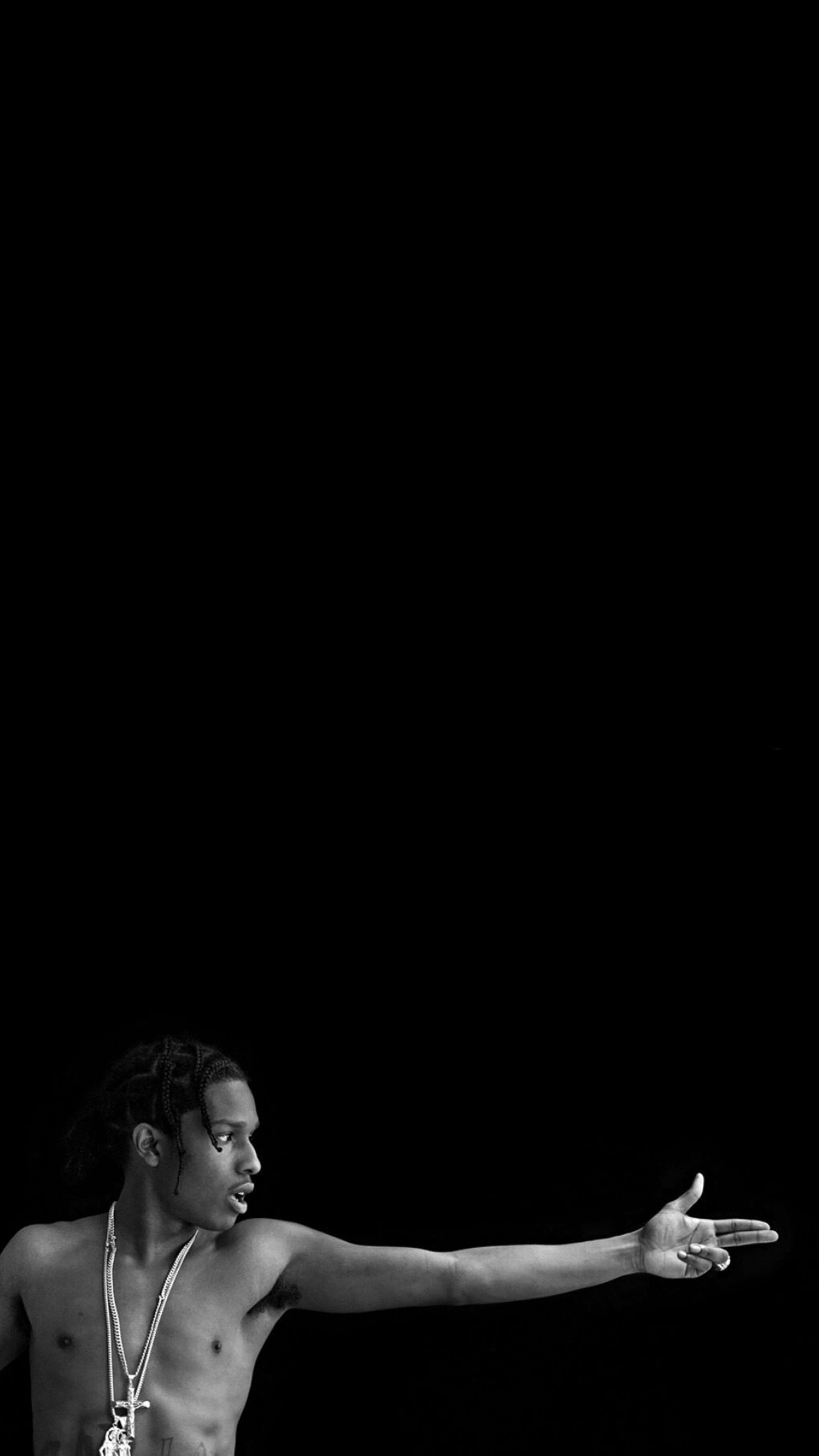 4K Rapper, black and white portrait, stark black background, 5K Phone Wallpaper