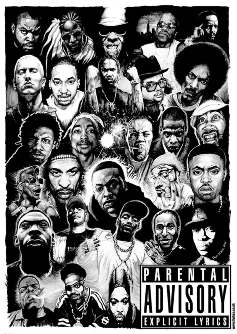 Cool Rapper, black and white illustrated collage, iconic hip hop artists, HD Phone Wallpaper