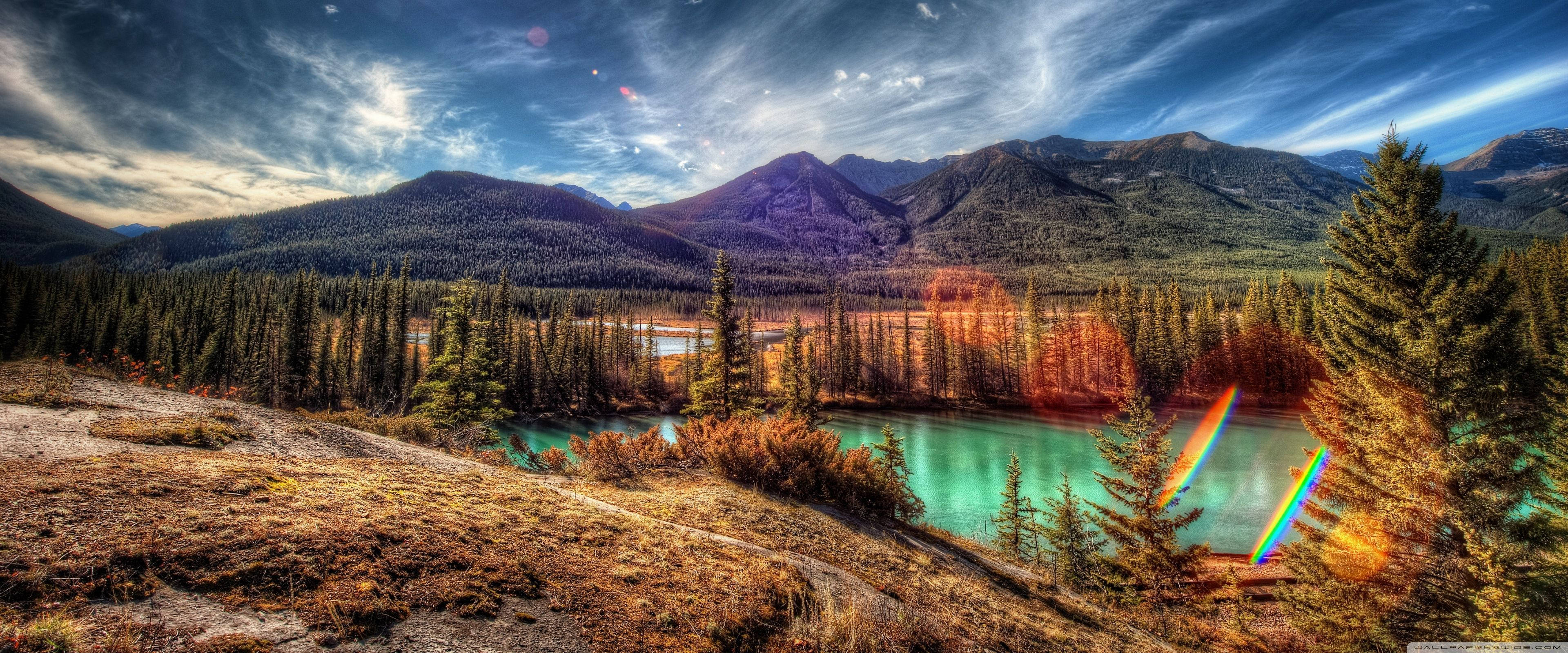 ultra wide 4k hills, mountain lake, evergreen forests, 4K Desktop Wallpaper