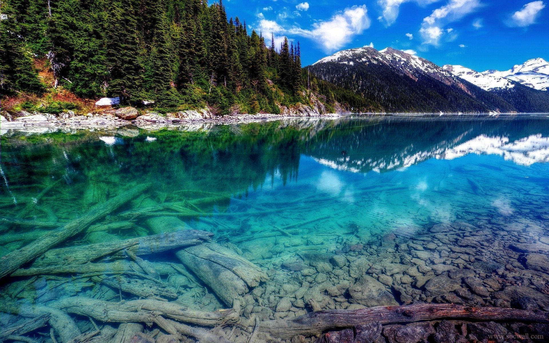 4K Nature Clear Waters, turquoise lake, snow capped mountains, Full HD Desktop Wallpaper