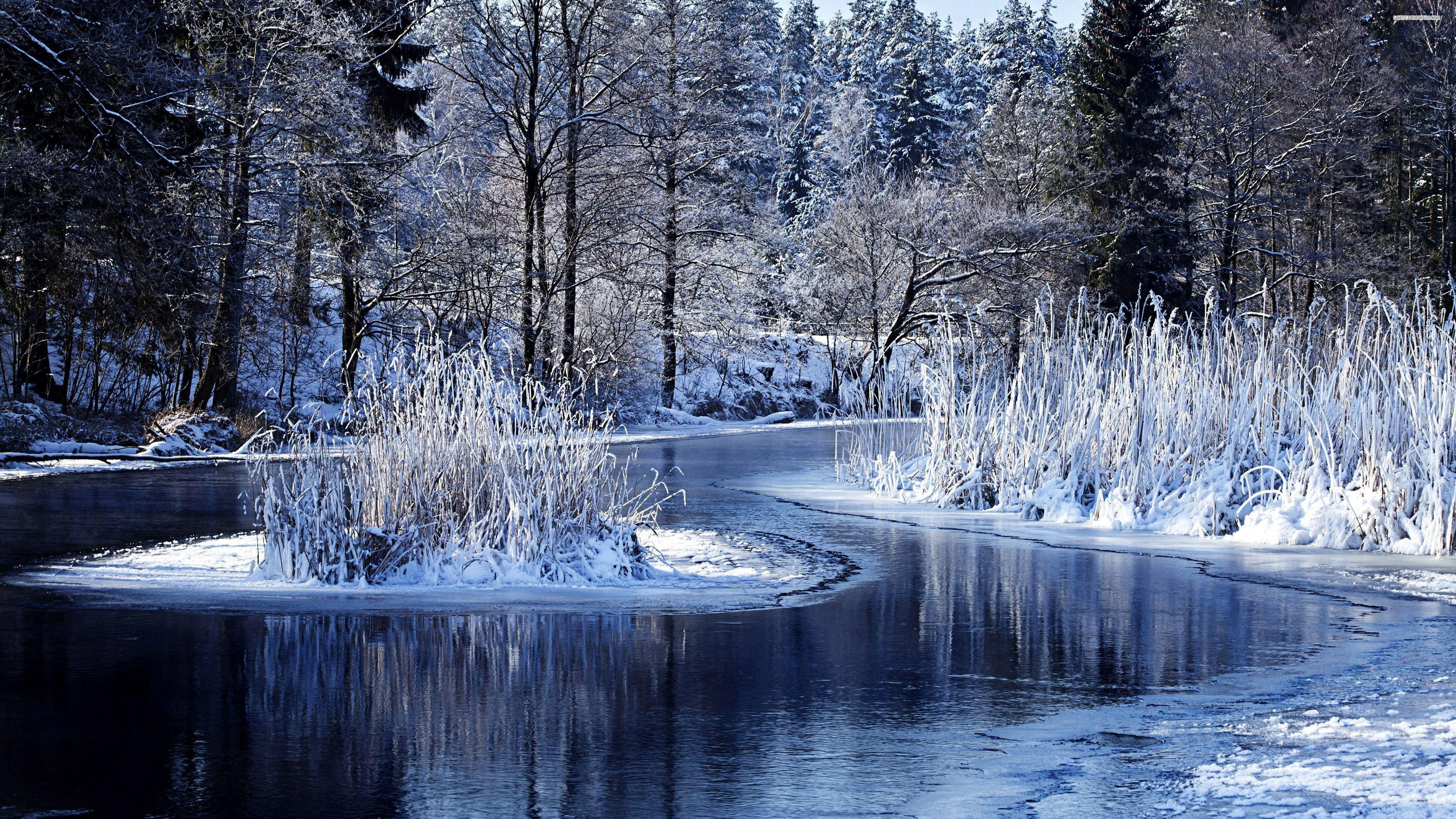 4K, 16:9, winter river, 4K Desktop Wallpaper