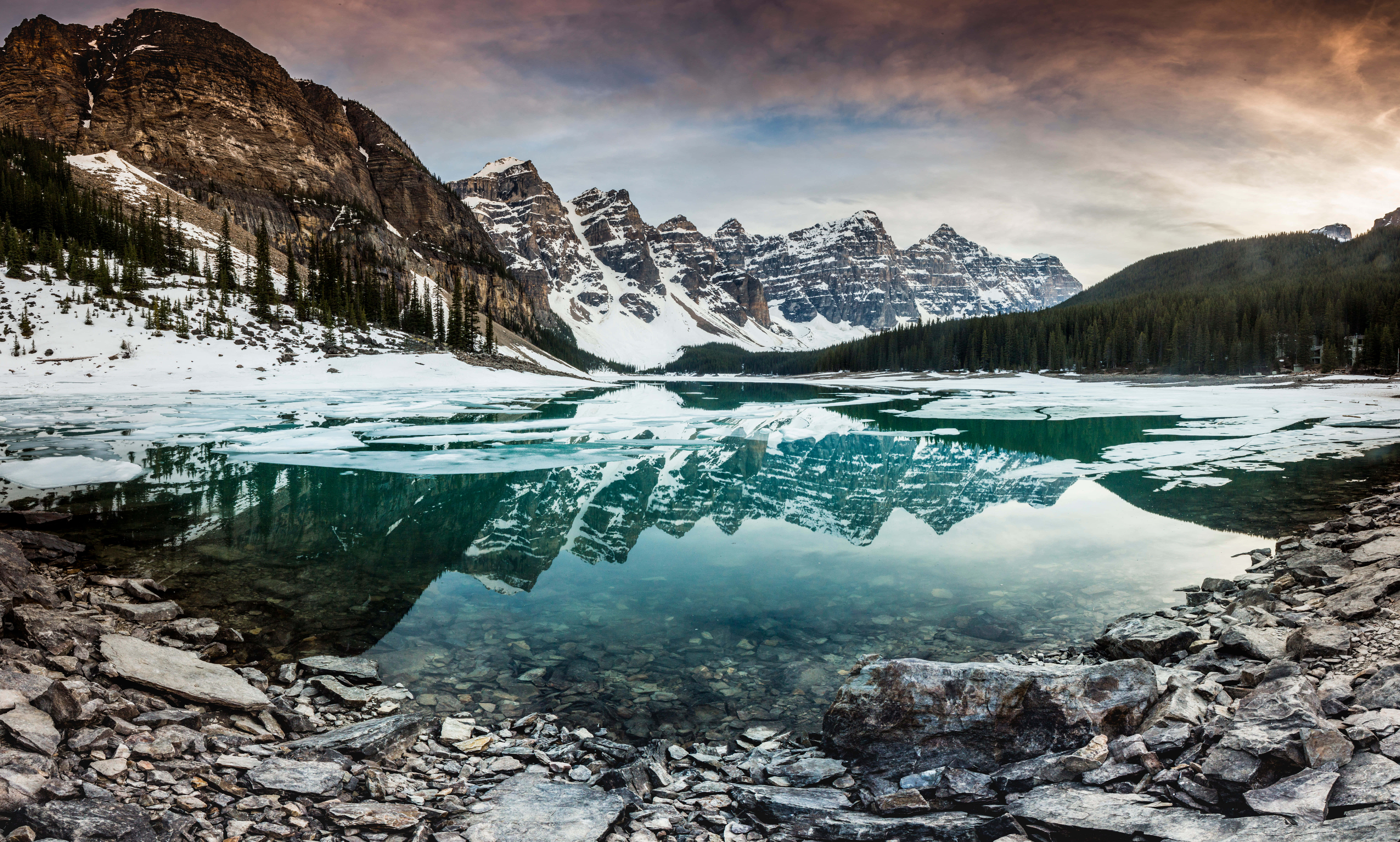 4K Lake, frozen lake, snow-capped mountains, 8K Desktop Wallpaper